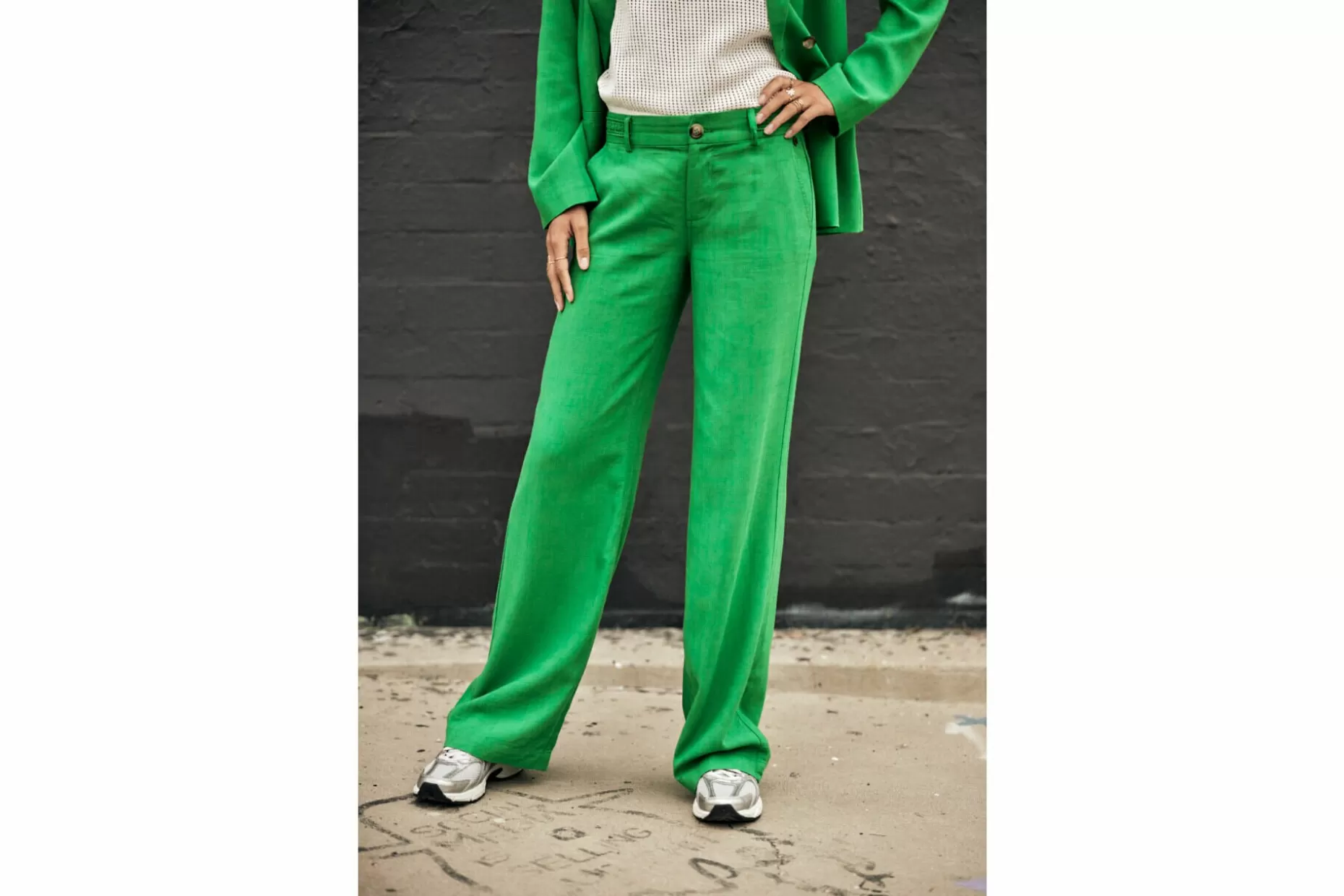 Freeman T Porter Agatha Plain Linen Wide-Leg Pants Woman, Jolly Green Store