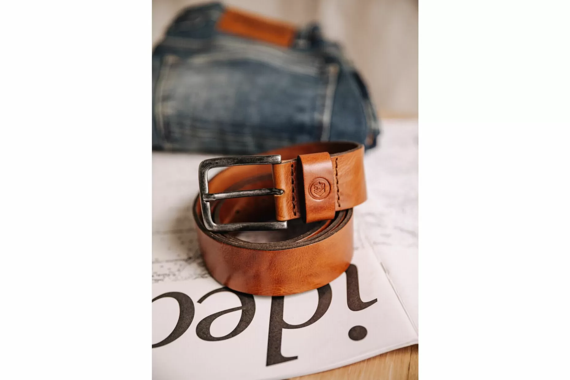 Freeman T Porter Agust Leather Belt Man, Cognac Clearance