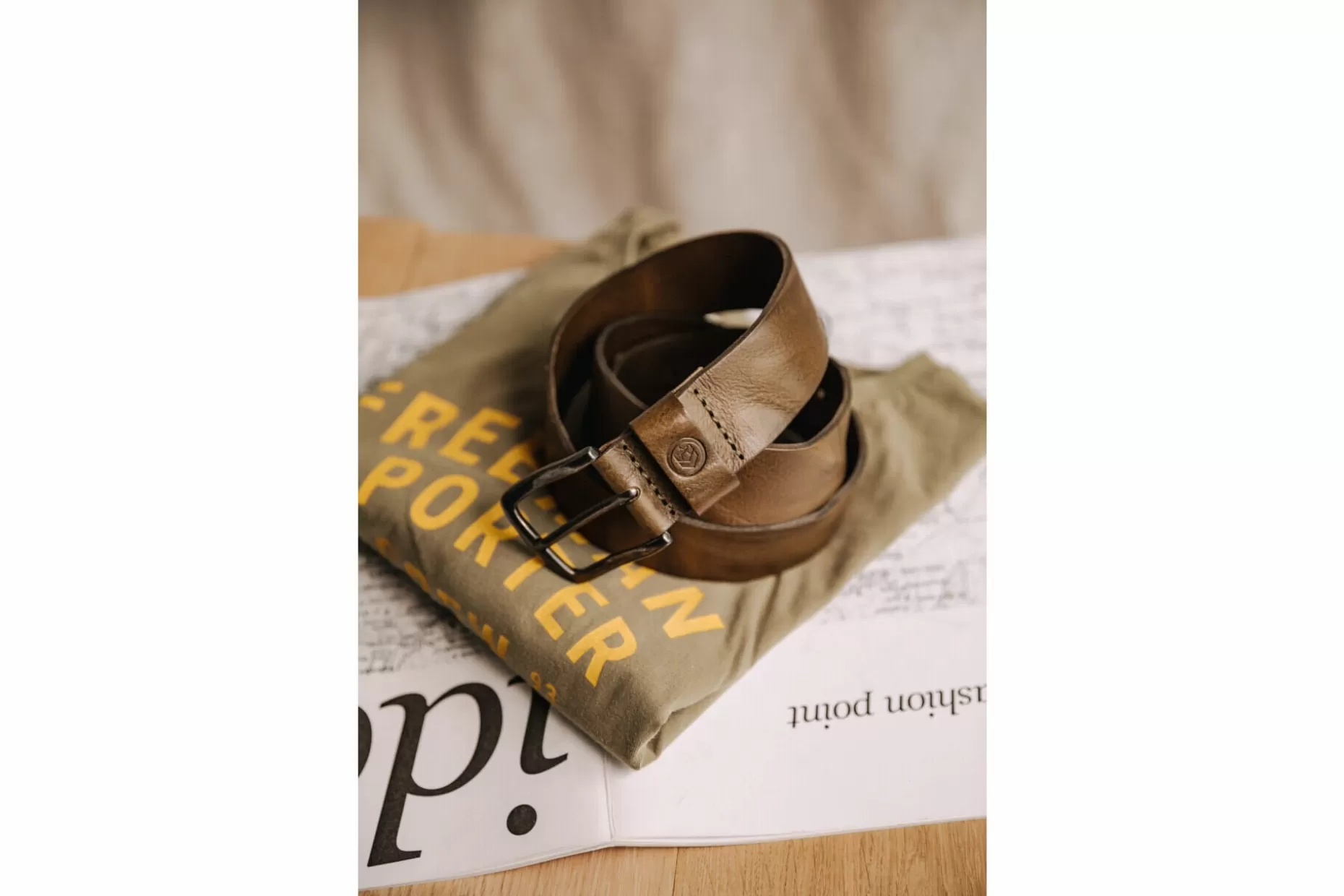 Freeman T Porter Agust Leather Belt Man, Khaki Cheap