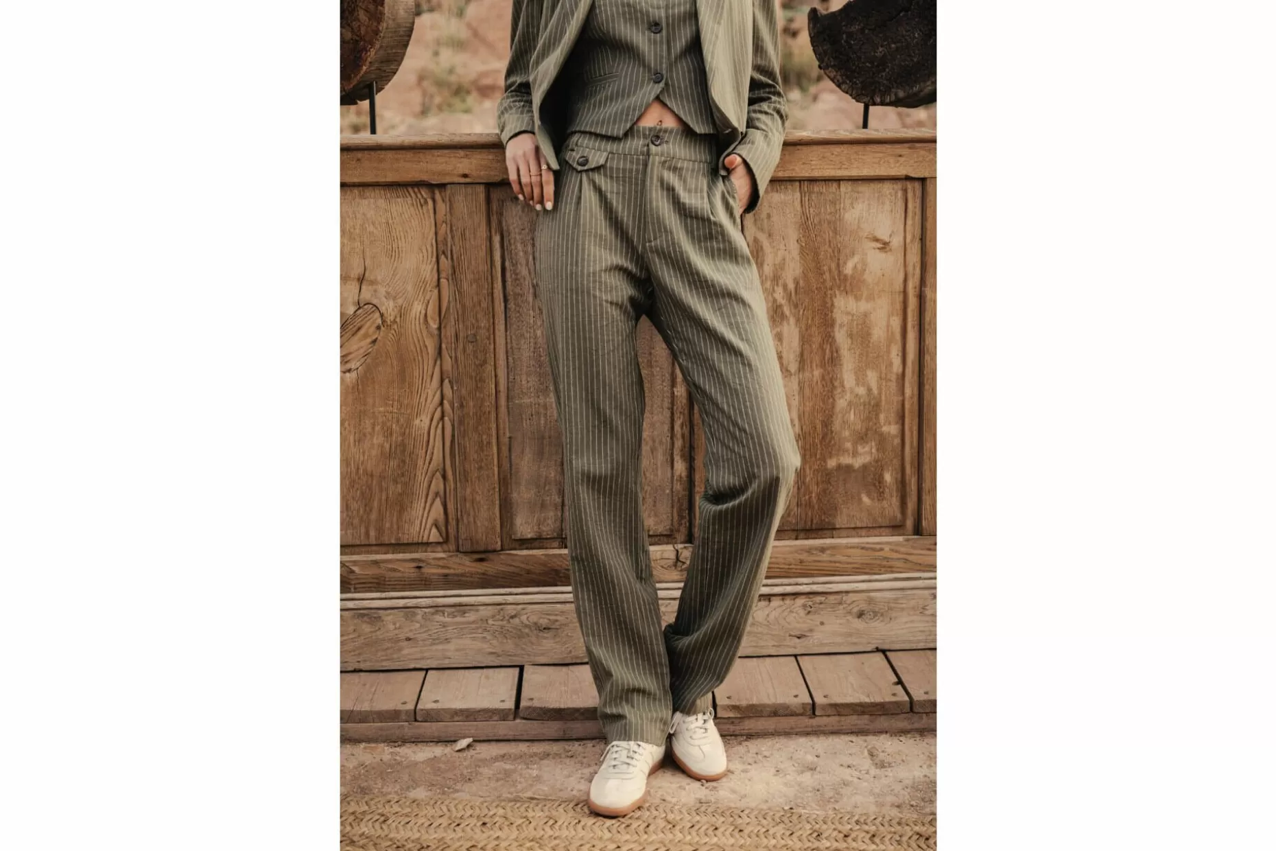 Freeman T Porter Alba Corsaire High-Waist Pants Woman, Olivine Outlet