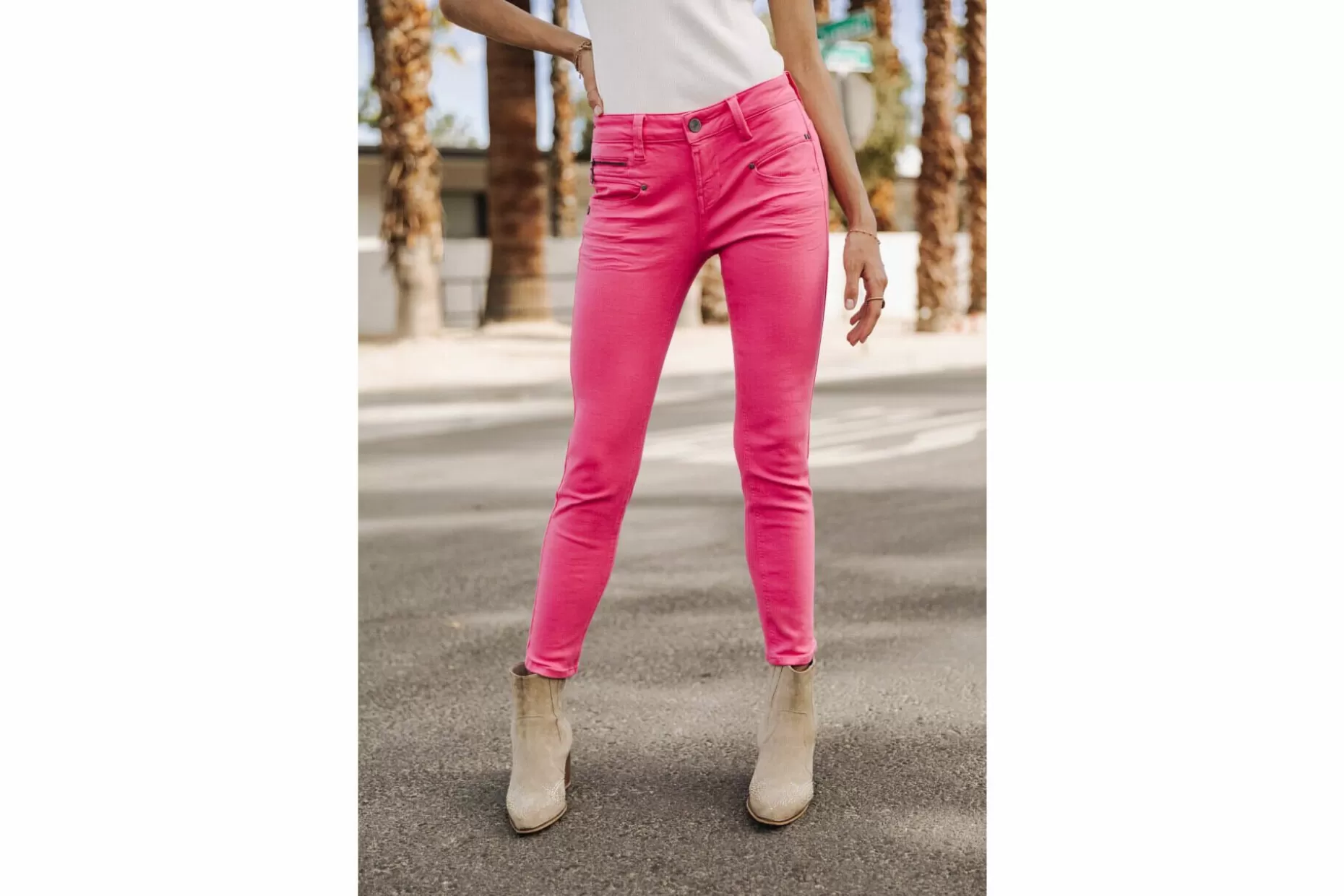 Freeman T Porter Alexa Cropped New Magic Color Colored Pants Woman, Raspberry Sorbet Cheap