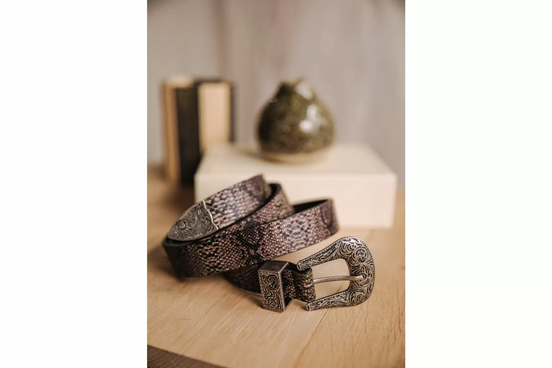 Freeman T Porter Aluru Snake Leather Belt Woman, Khaki Fashion