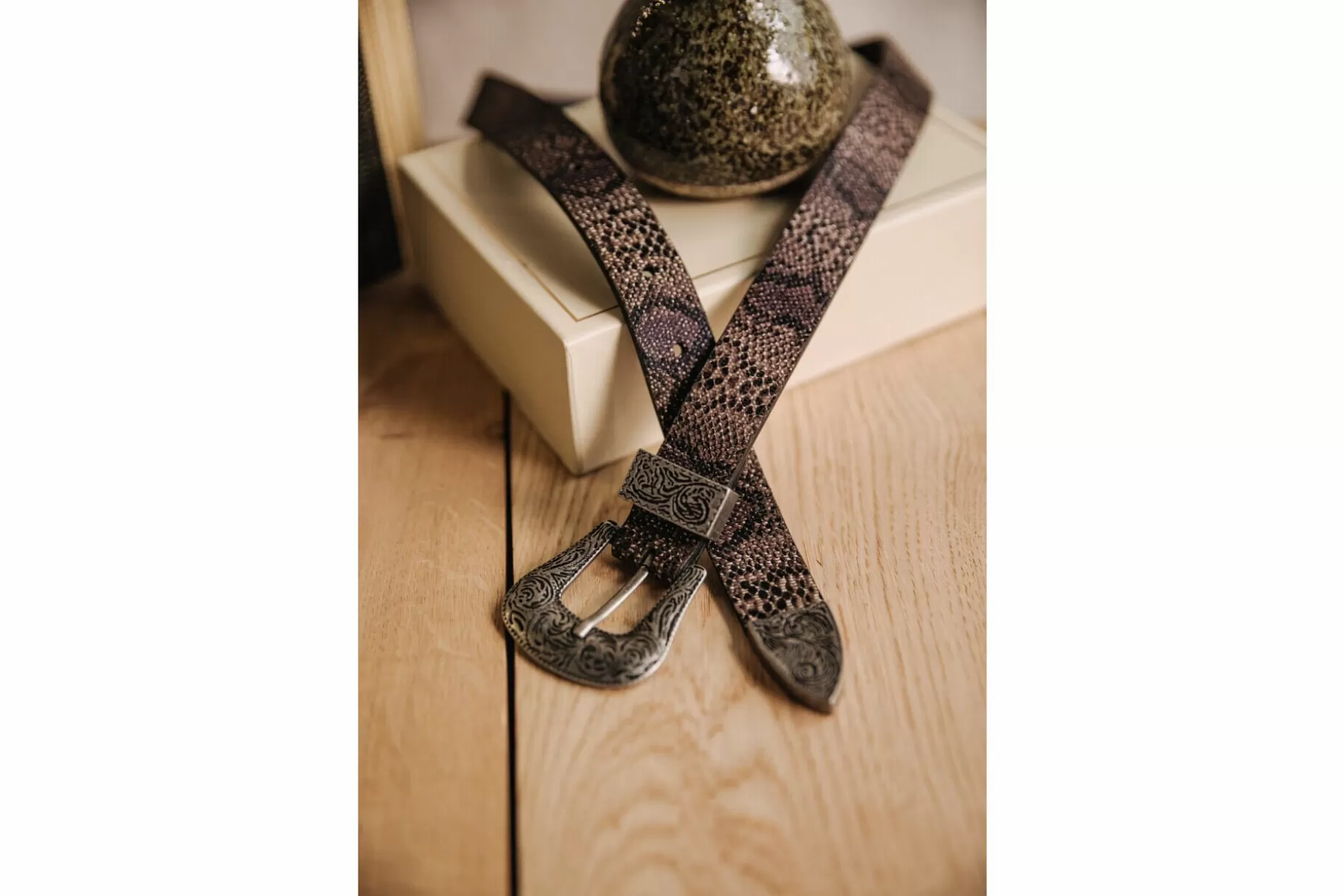Freeman T Porter Aluru Snake Leather Belt Woman, Khaki Fashion