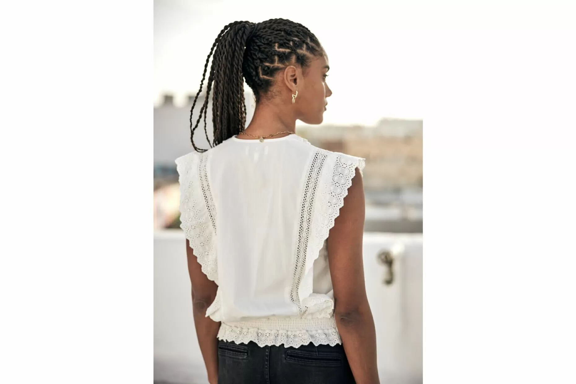 Freeman T Porter Bernia Lace Sleeveless Top Woman, White Sale