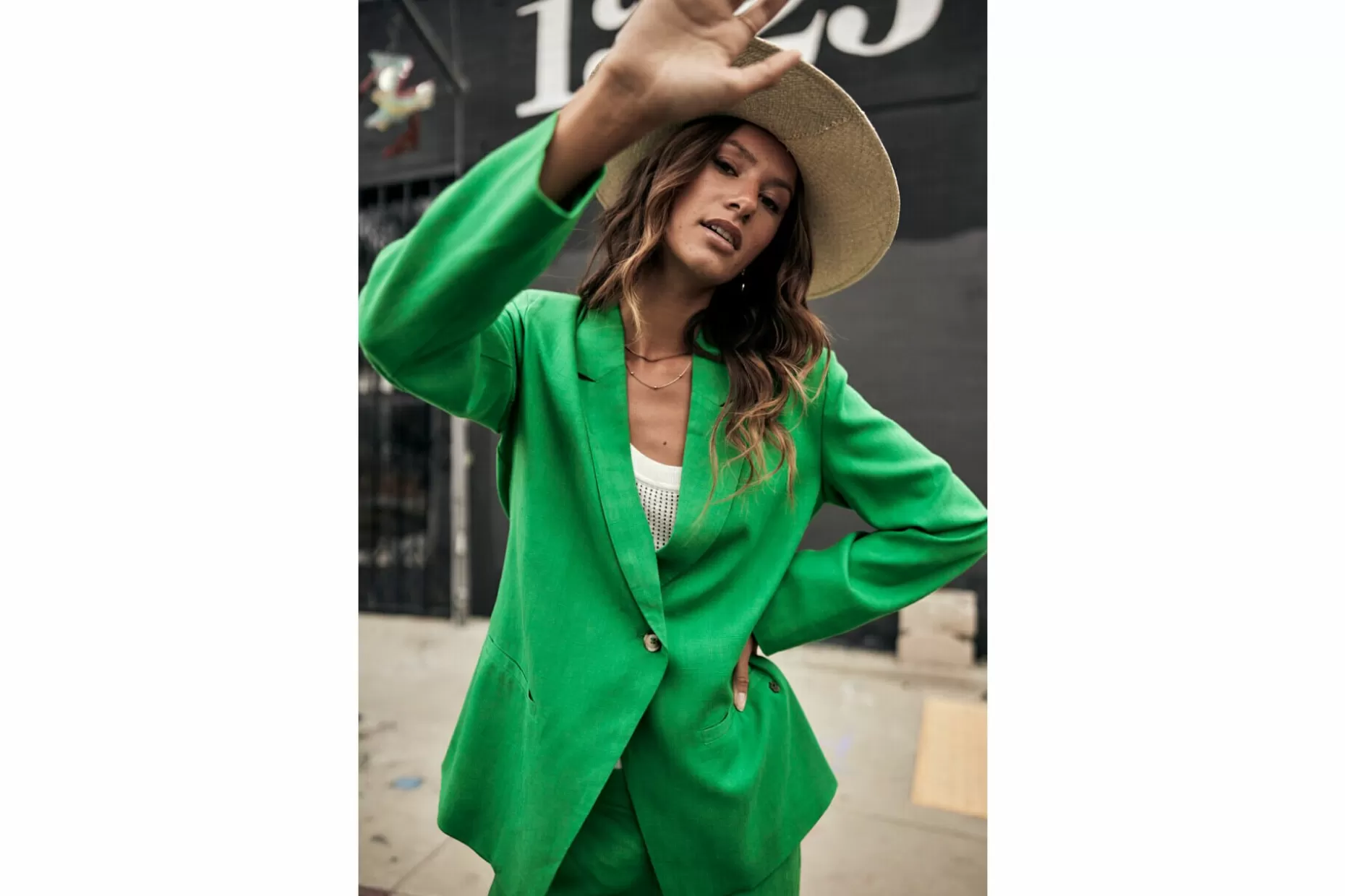 Freeman T Porter Bernie Plain Linen Oversize Blazer Woman, Jolly Green Discount