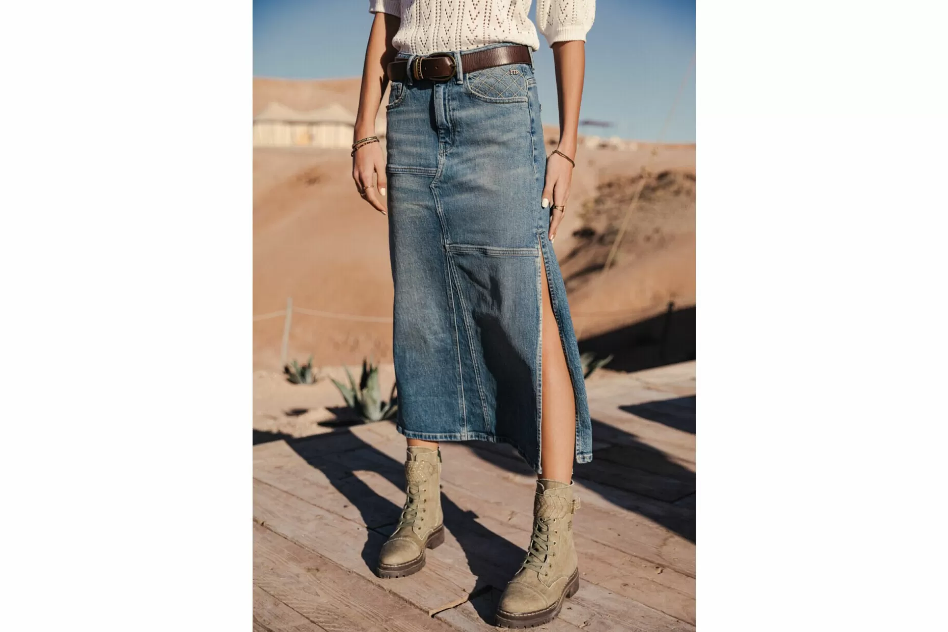 Freeman T Porter Carla Long Denim Skirt Woman, Pamplone Outlet