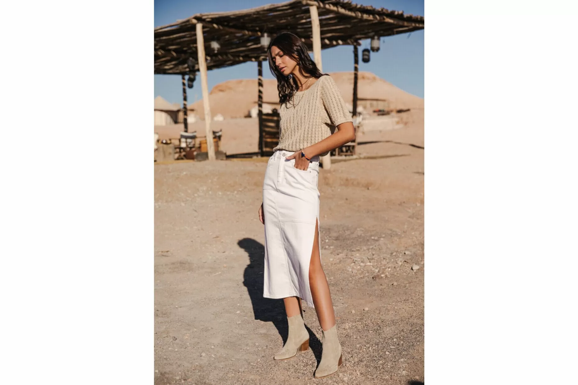 Freeman T Porter Carla Andalousia Long Denim Skirt Woman, Off White Outlet