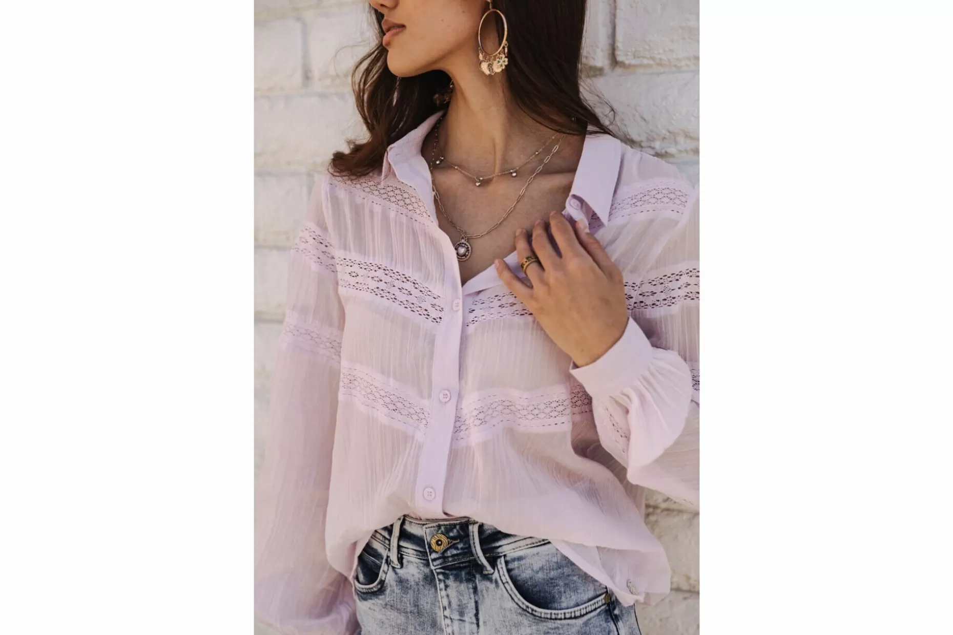 Freeman T Porter Carline Plain Color Pleated Shirt Woman, Lilac Fashion