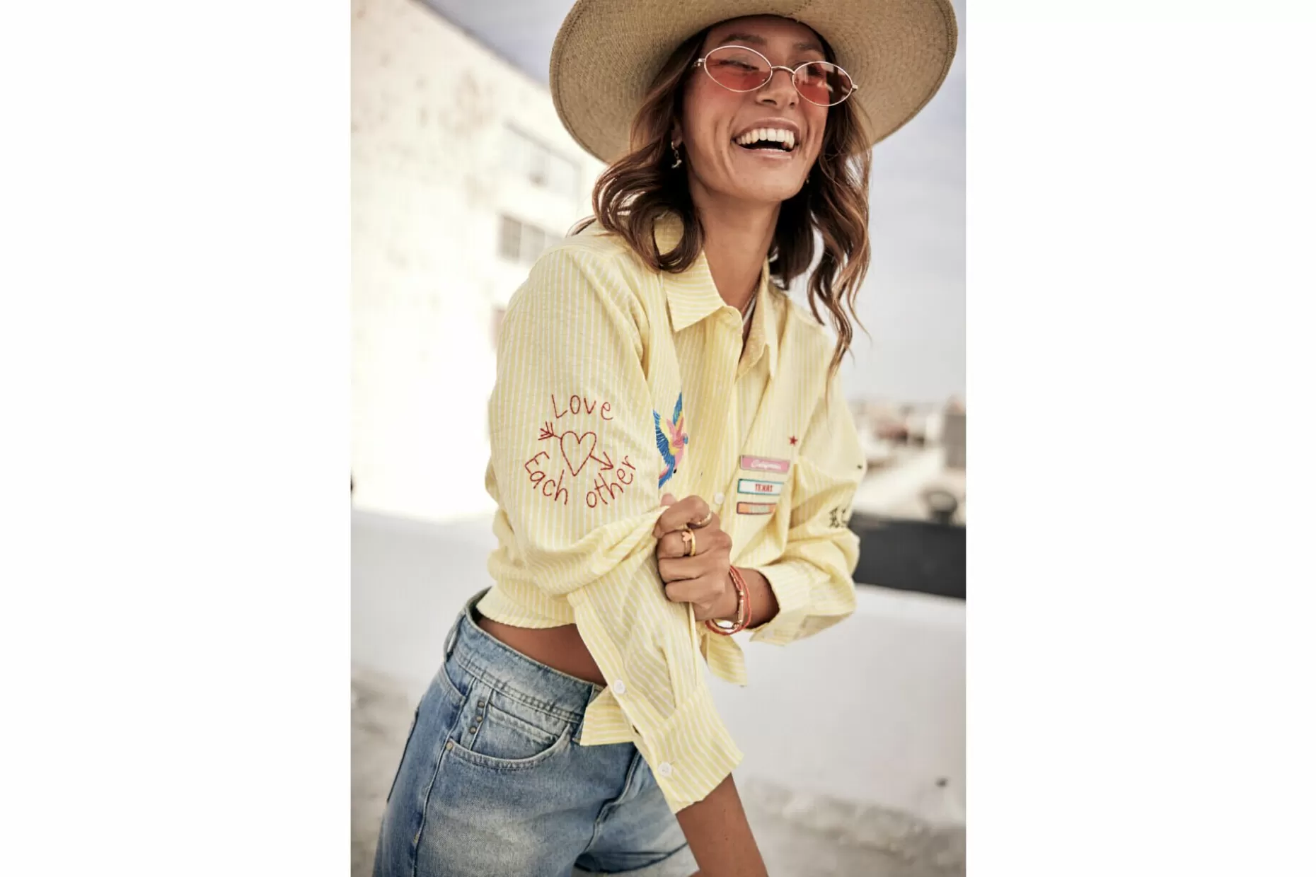 Freeman T Porter Chella Stripes Striped Shirt Pocket Woman, Lemon Online