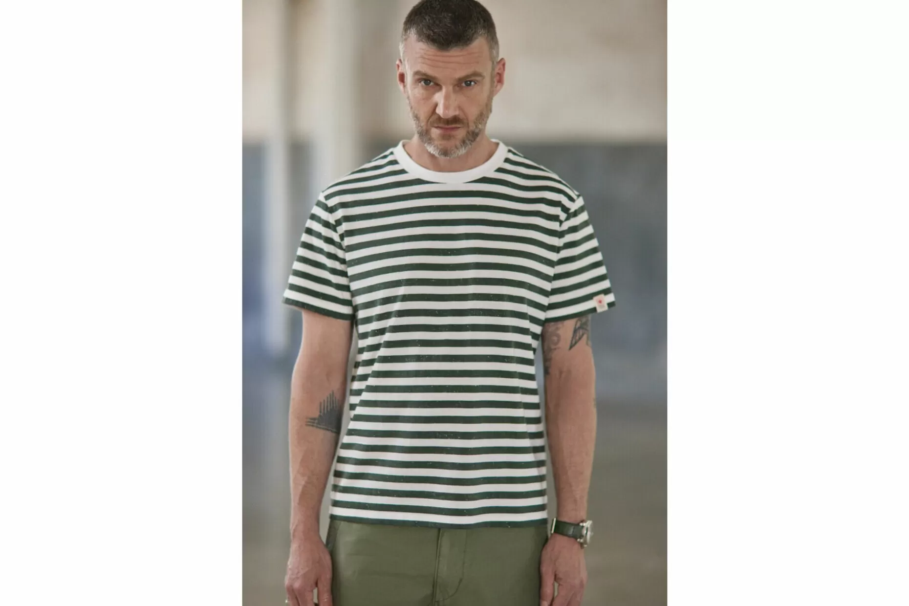 Freeman T Porter Chuck Marin Striped T-Shirt Man, Jungle Green Hot