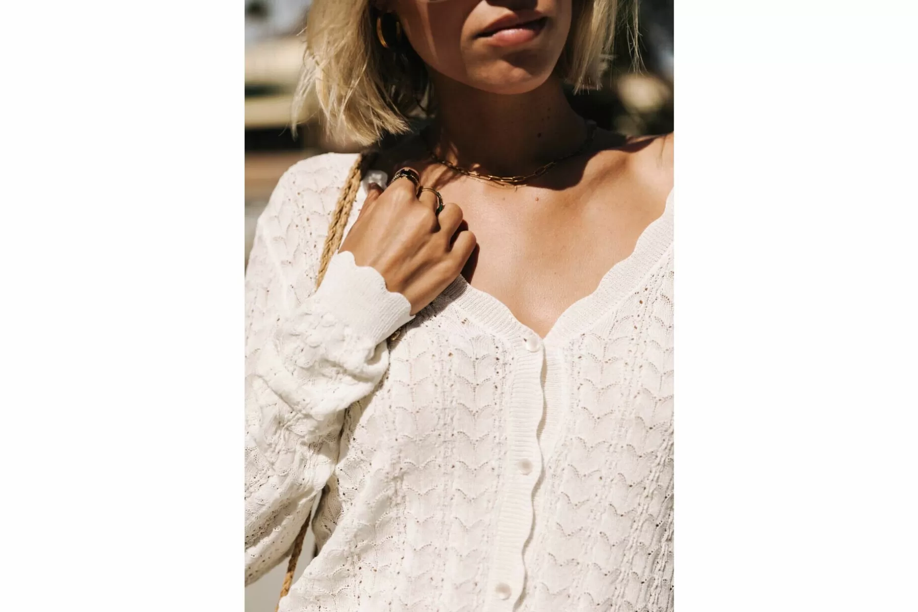 Freeman T Porter Cleonie Long-Sleeve Cardigan Woman, White Hot