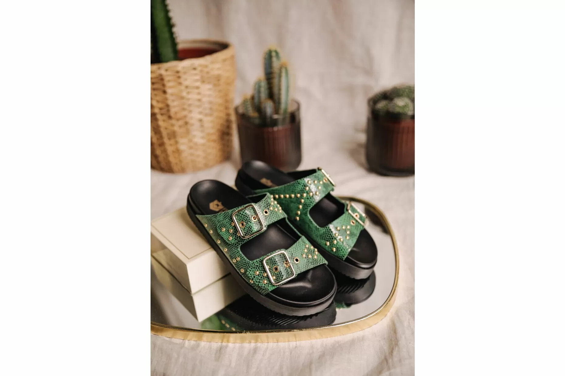 Freeman T Porter Conny Leather Sandals Woman, Green Cheap