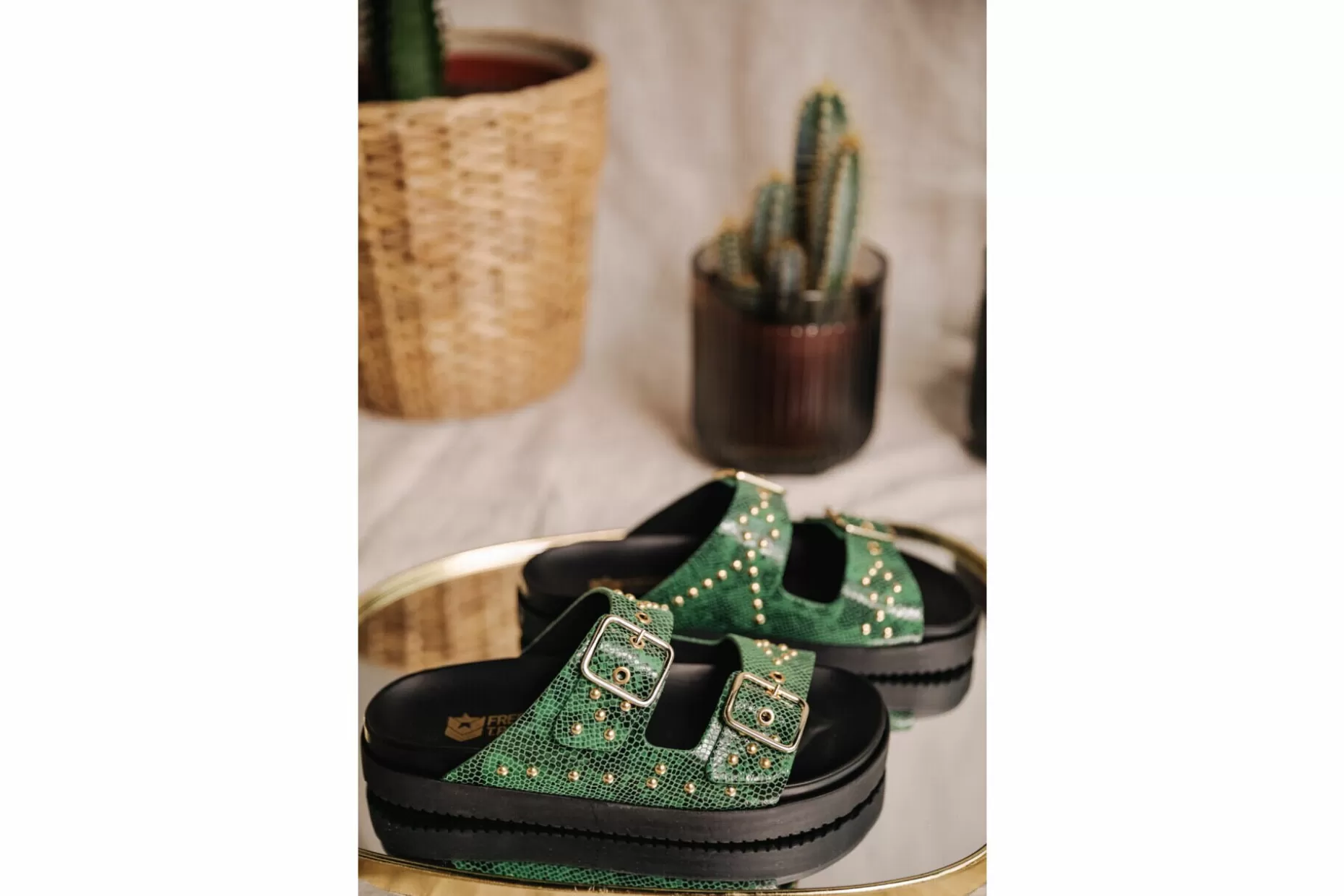 Freeman T Porter Conny Leather Sandals Woman, Green Cheap