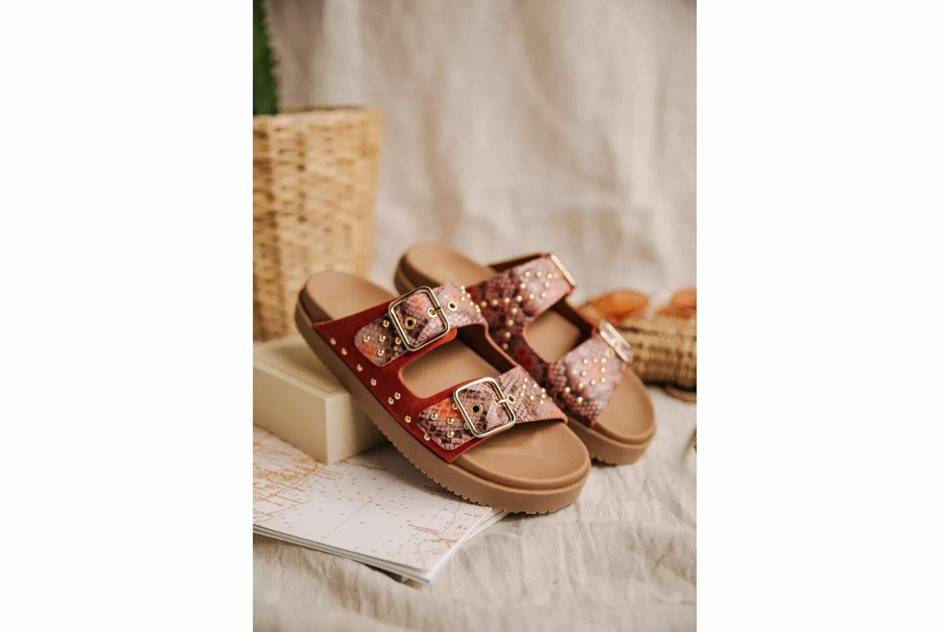 Freeman T Porter Conny Snake Leather Sandals Woman, Orange Hot