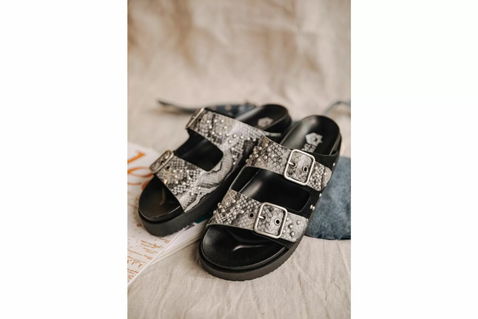 Freeman T Porter Conny Snake Leather Sandals Woman, Black Online
