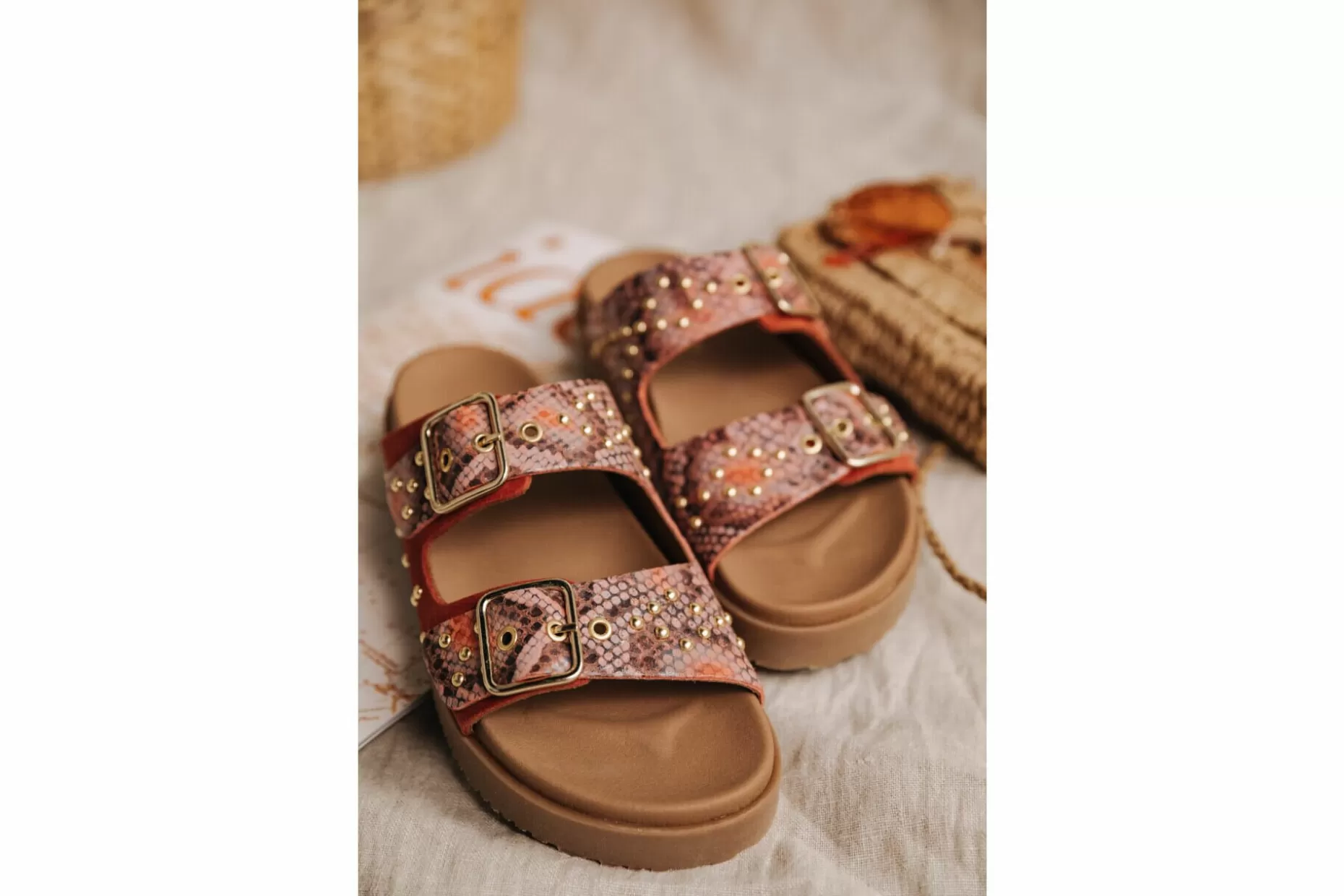 Freeman T Porter Conny Snake Leather Sandals Woman, Orange Hot