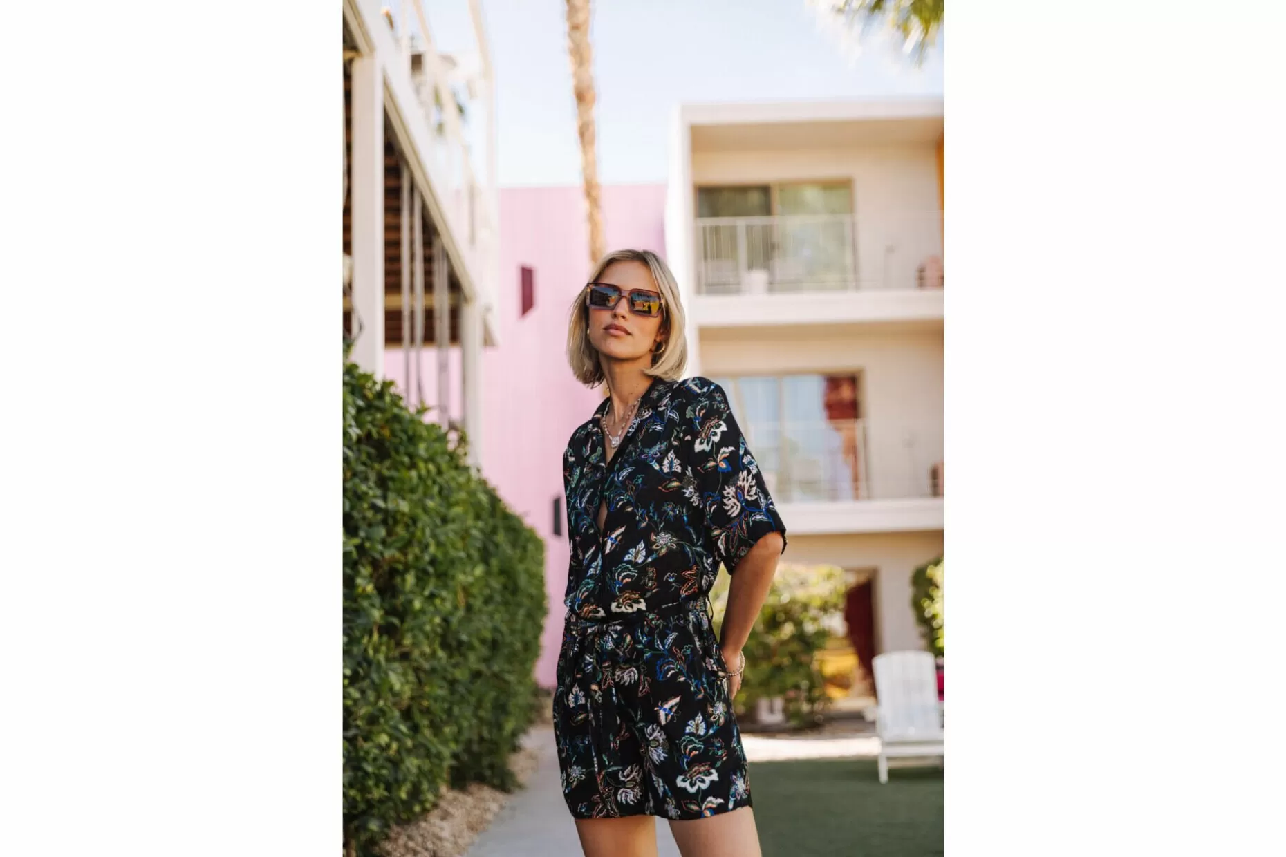 Freeman T Porter Cowana Florescent Short Printed Jumpsuit Woman, Black Flash Sale