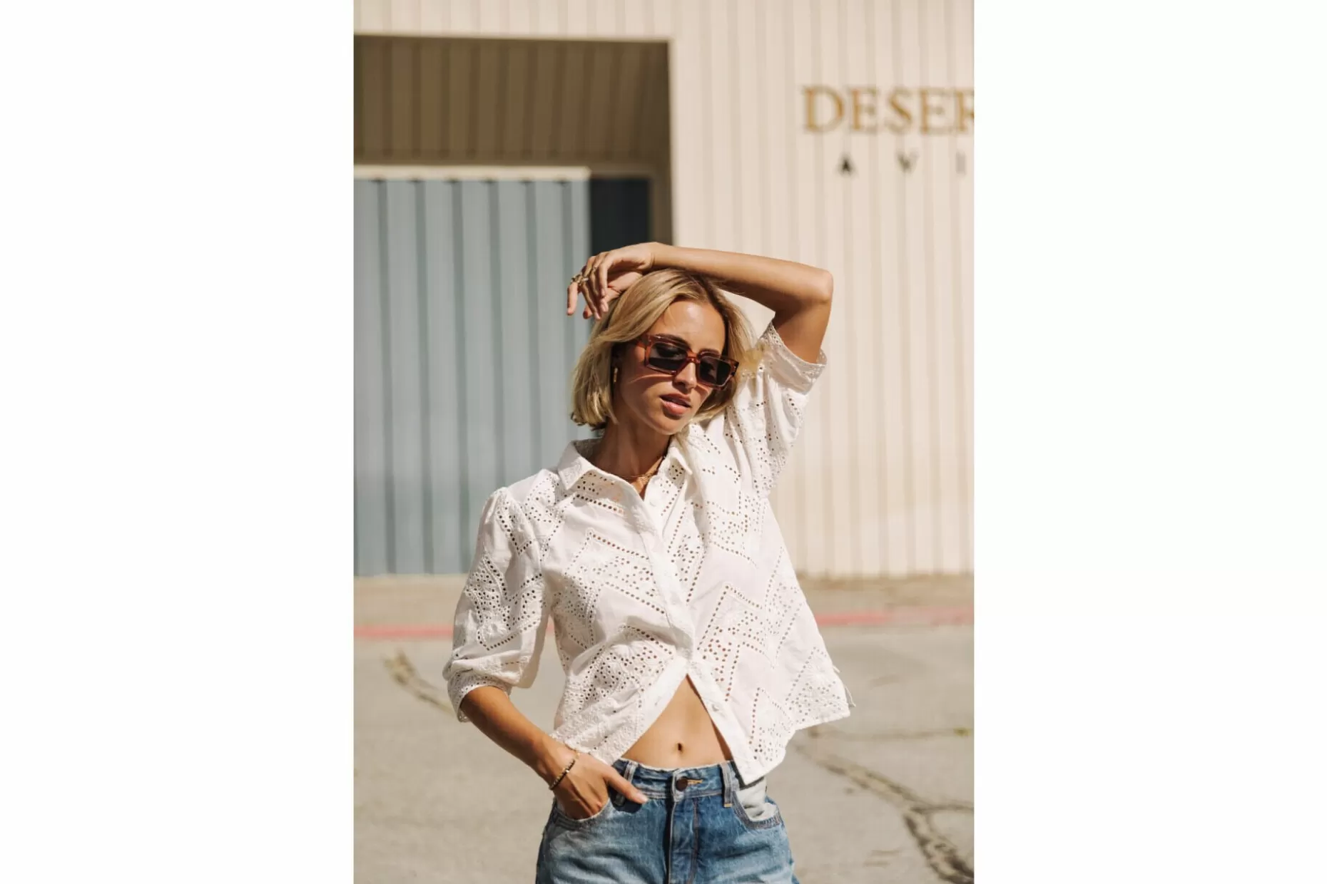 Freeman T Porter Cresia Lace Balloon Sleeves Shirt Woman, White Shop