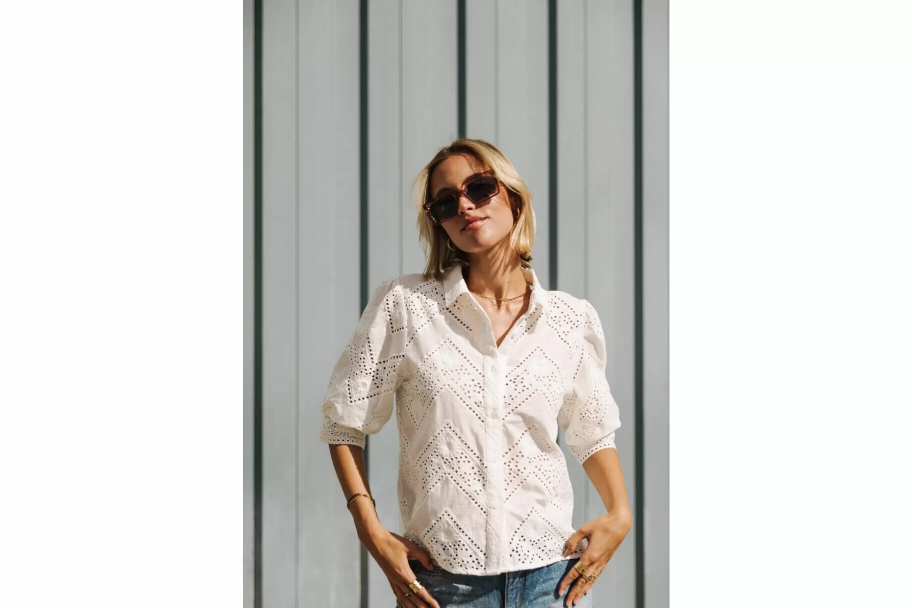 Freeman T Porter Cresia Lace Balloon Sleeves Shirt Woman, White Shop