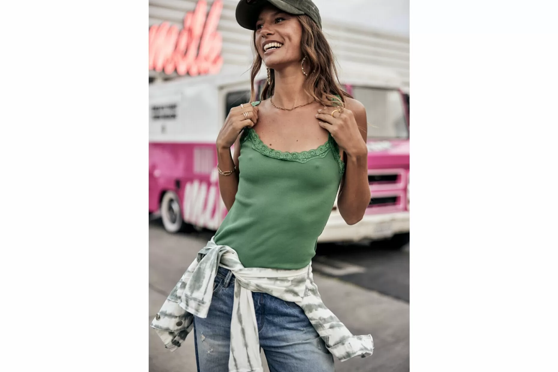 Freeman T Porter Dansy Rib Slim Tank Top Woman, Foliage Green New