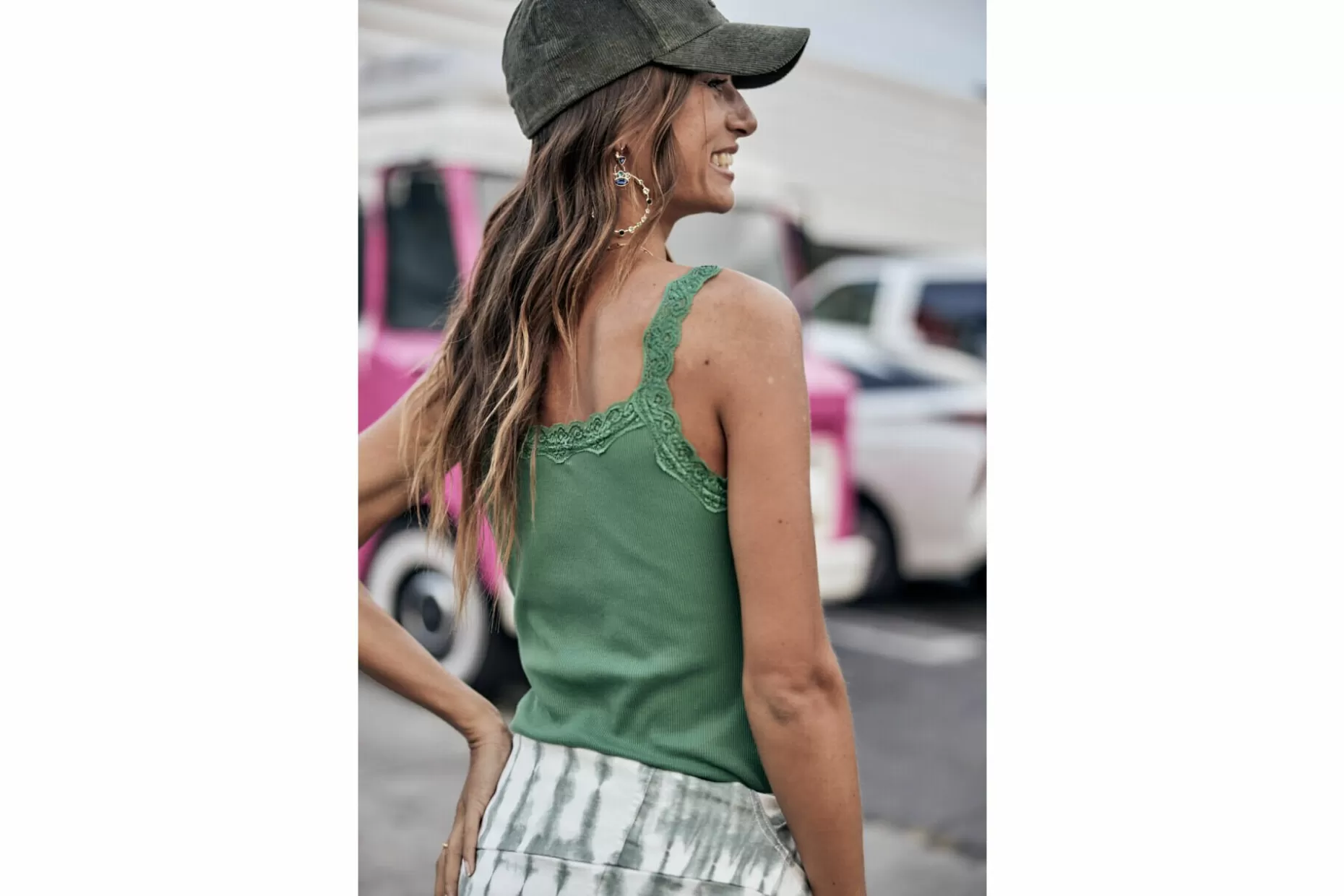 Freeman T Porter Dansy Rib Slim Tank Top Woman, Foliage Green New