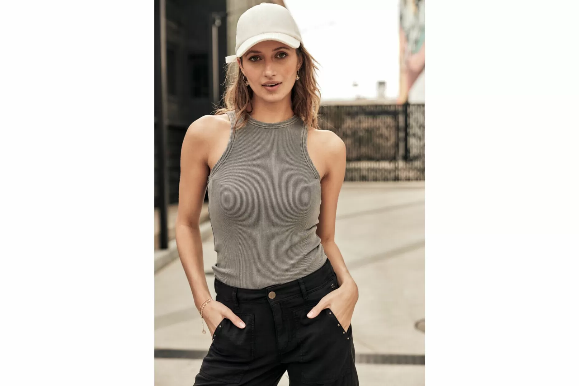 Freeman T Porter Doriane Rib Slim Tank Top Woman, Old Black Best Sale