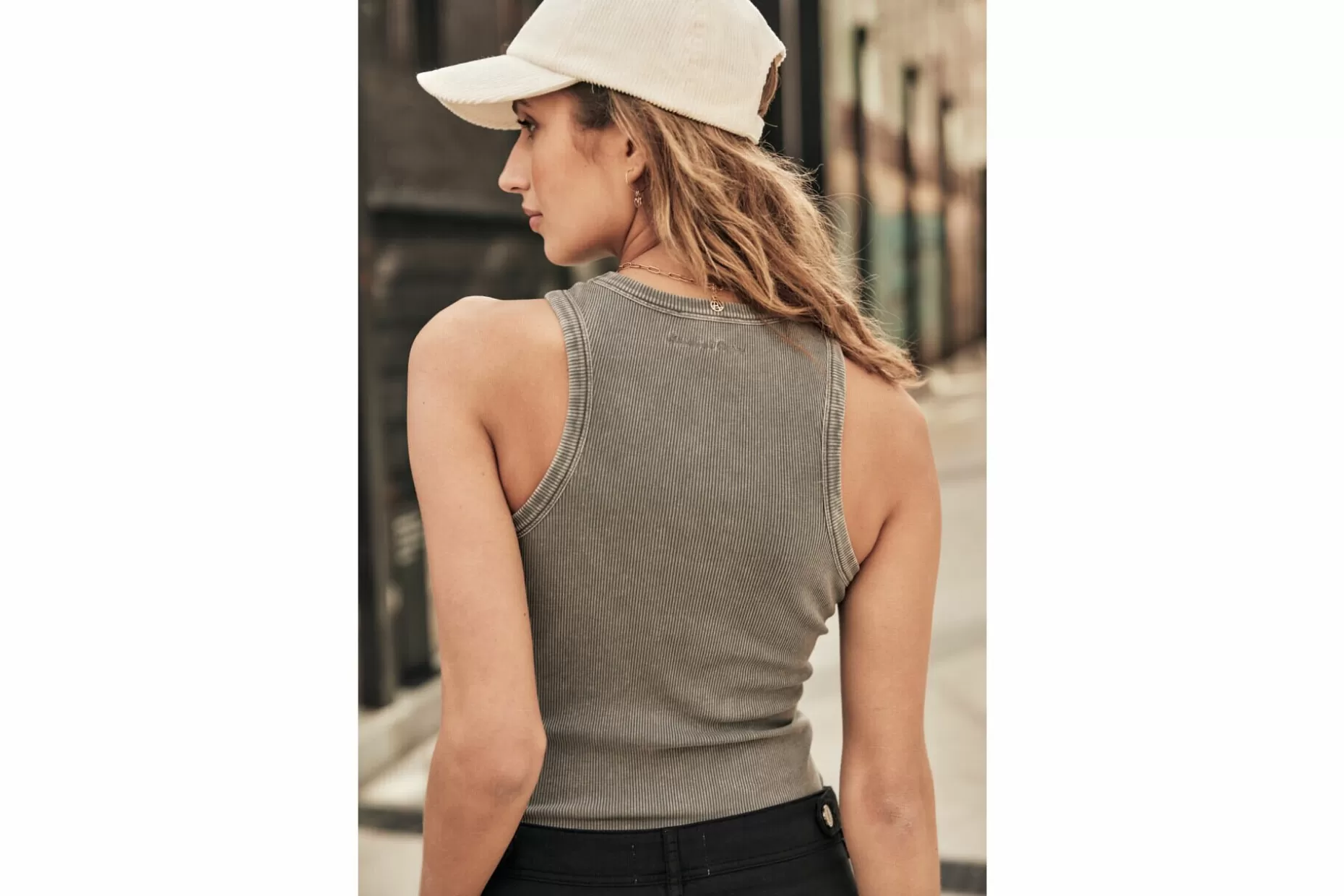 Freeman T Porter Doriane Rib Slim Tank Top Woman, Old Black Best Sale