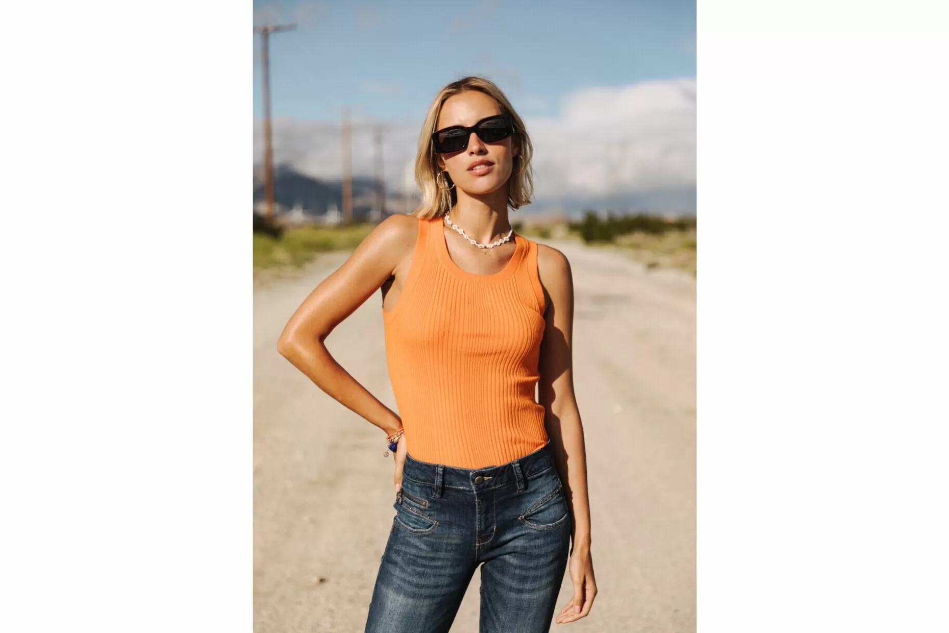 Freeman T Porter Dorothea Rib Tank Top Woman, Setting Sun New