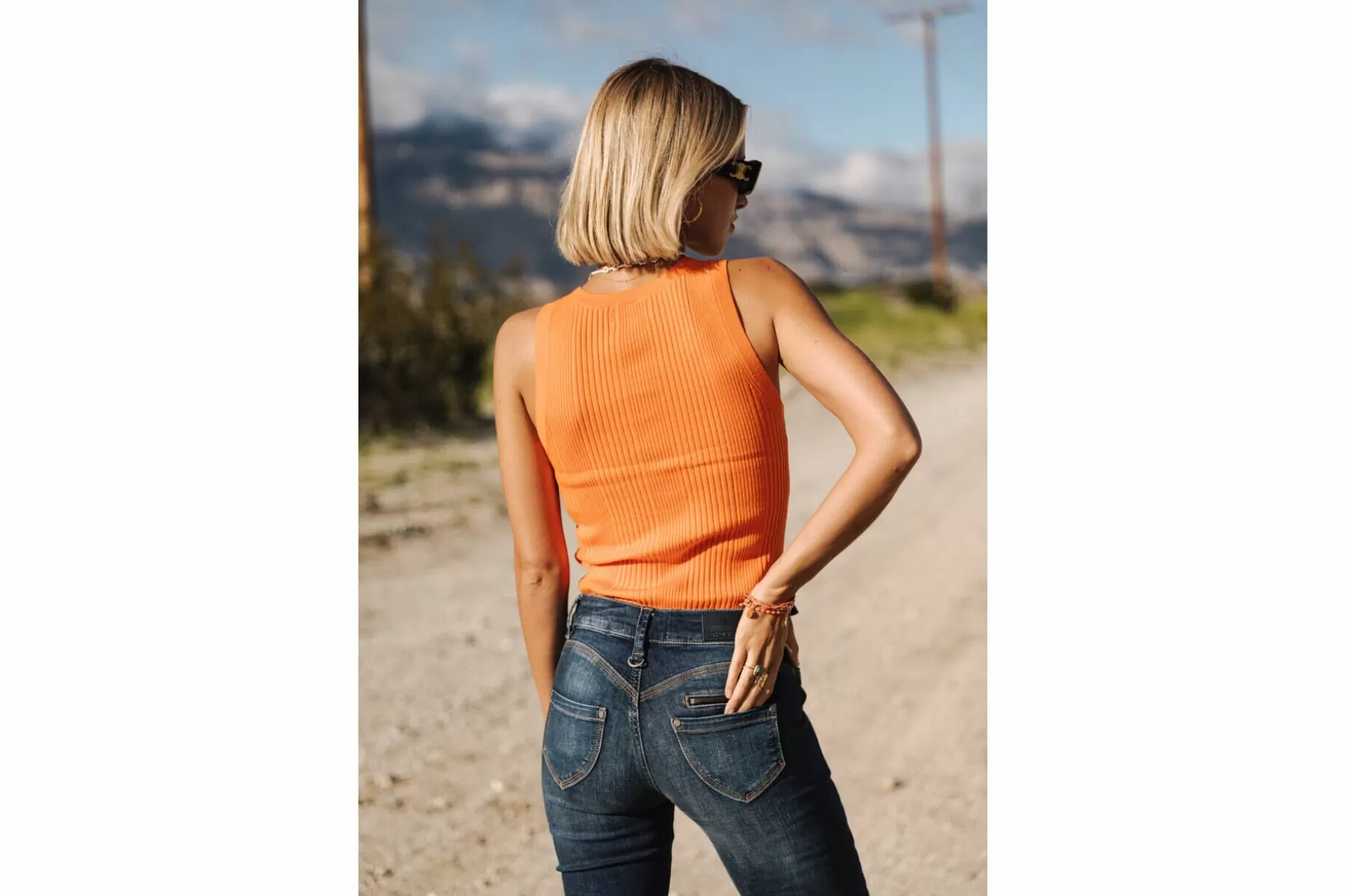 Freeman T Porter Dorothea Rib Tank Top Woman, Setting Sun New