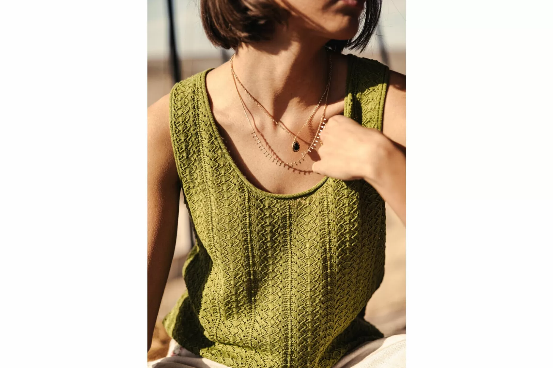 Freeman T Porter Dulcia Pointelle Straight Tank Top Woman, Moss Clearance