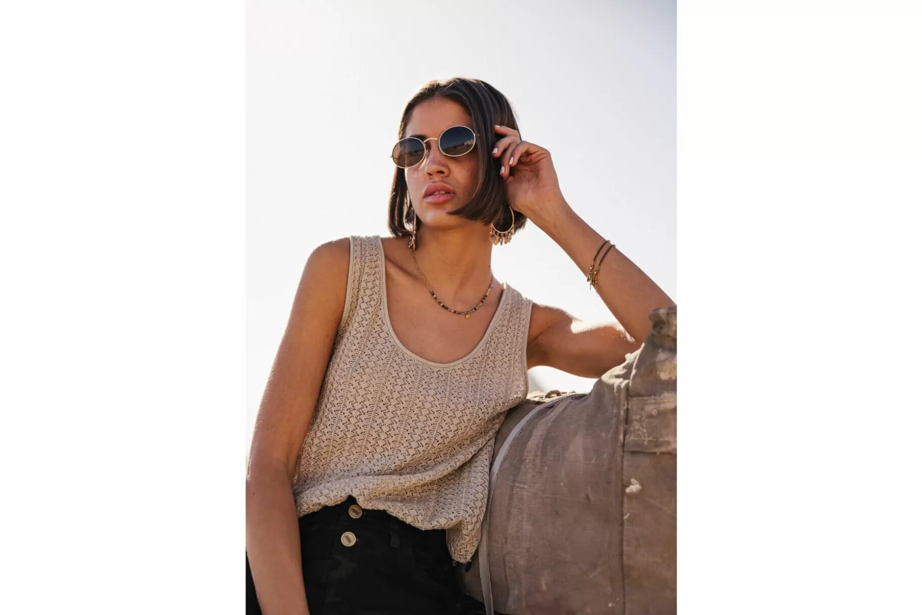 Freeman T Porter Dulcia Pointelle Straight Tank Top Woman, Gold New
