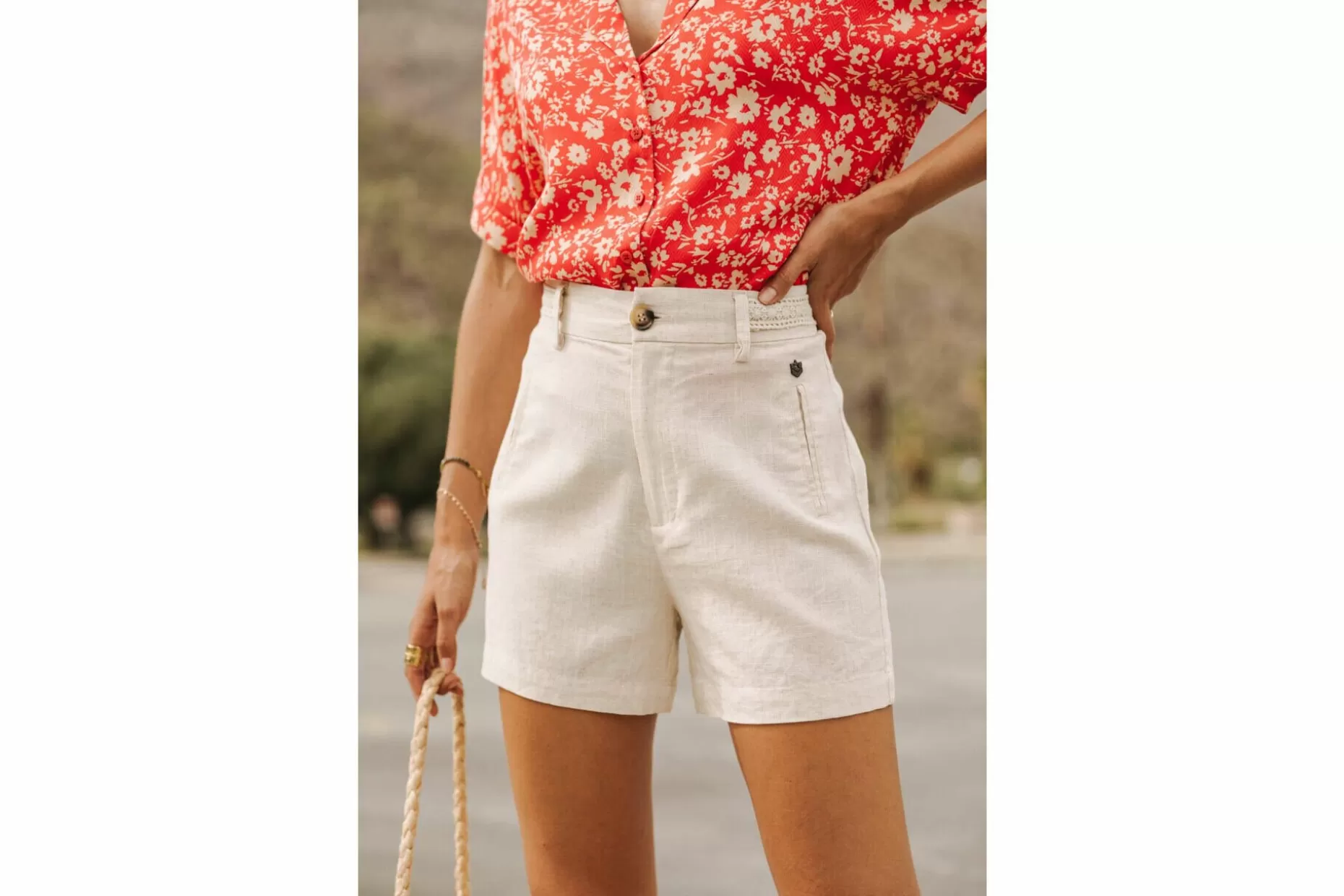 Freeman T Porter Flavie Plain Linen Straight Shorts Woman, Simply Taupe Sale