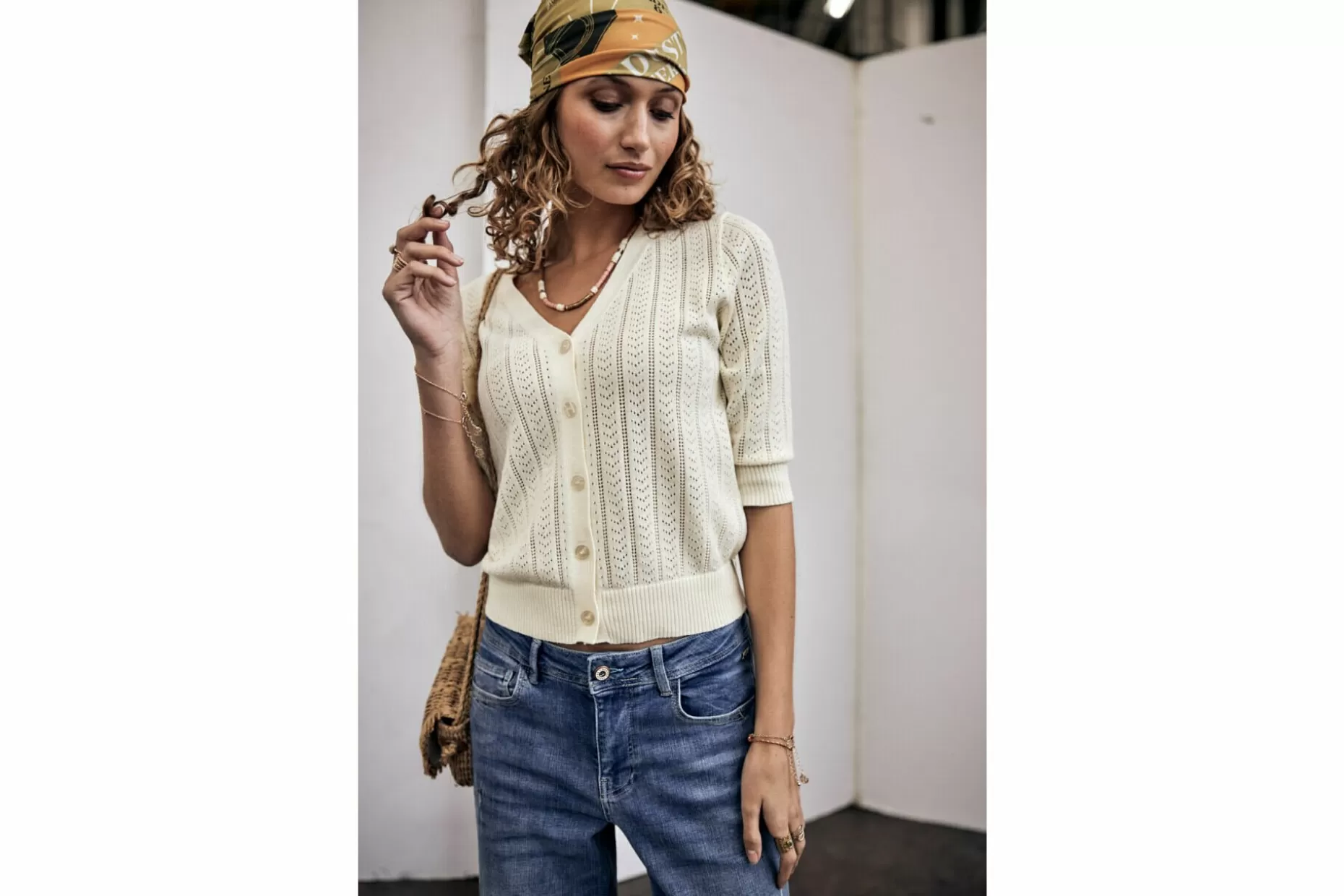 Freeman T Porter Galice Pointelle Short Cardigan Woman, Birch Cheap
