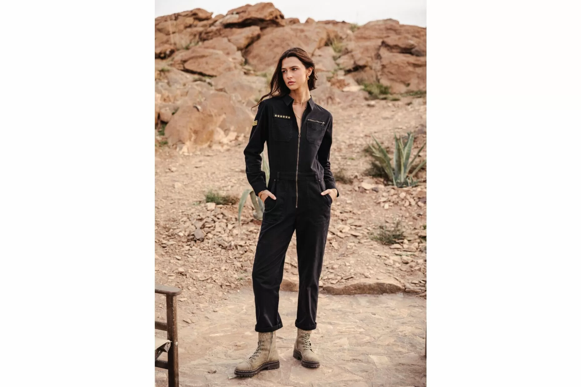 Freeman T Porter Garance Bootcamp Long Sleeve Jumpsuit Woman, Black Outlet