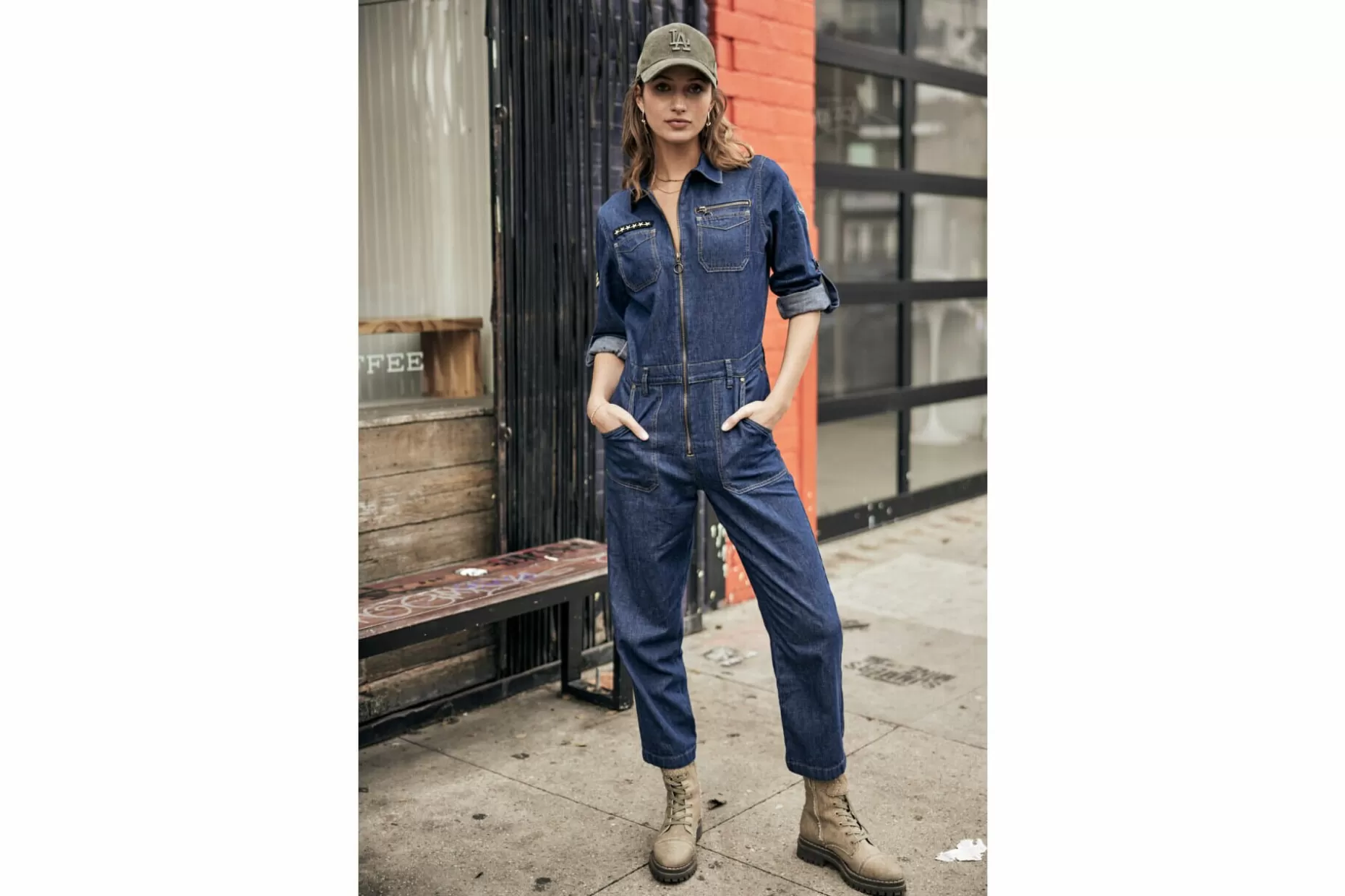 Freeman T Porter Garance Denim Long Sleeve Jumpsuit Woman, Manzana Dark Online