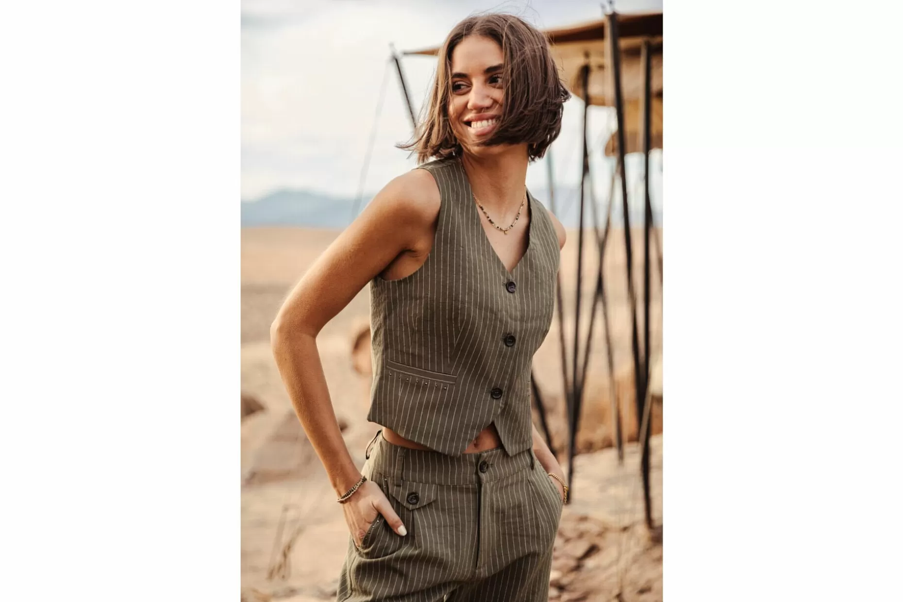 Freeman T Porter Gladys Corsaire Striped Suit Vest Woman, Olivine Cheap