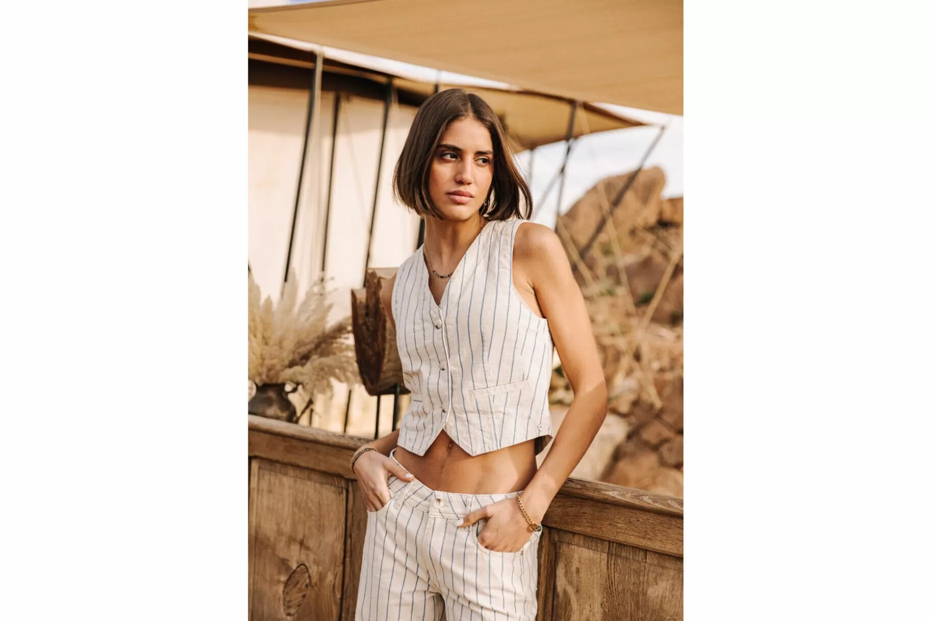 Freeman T Porter Gladys Greecia Striped Suit Vest Woman, Original Clearance