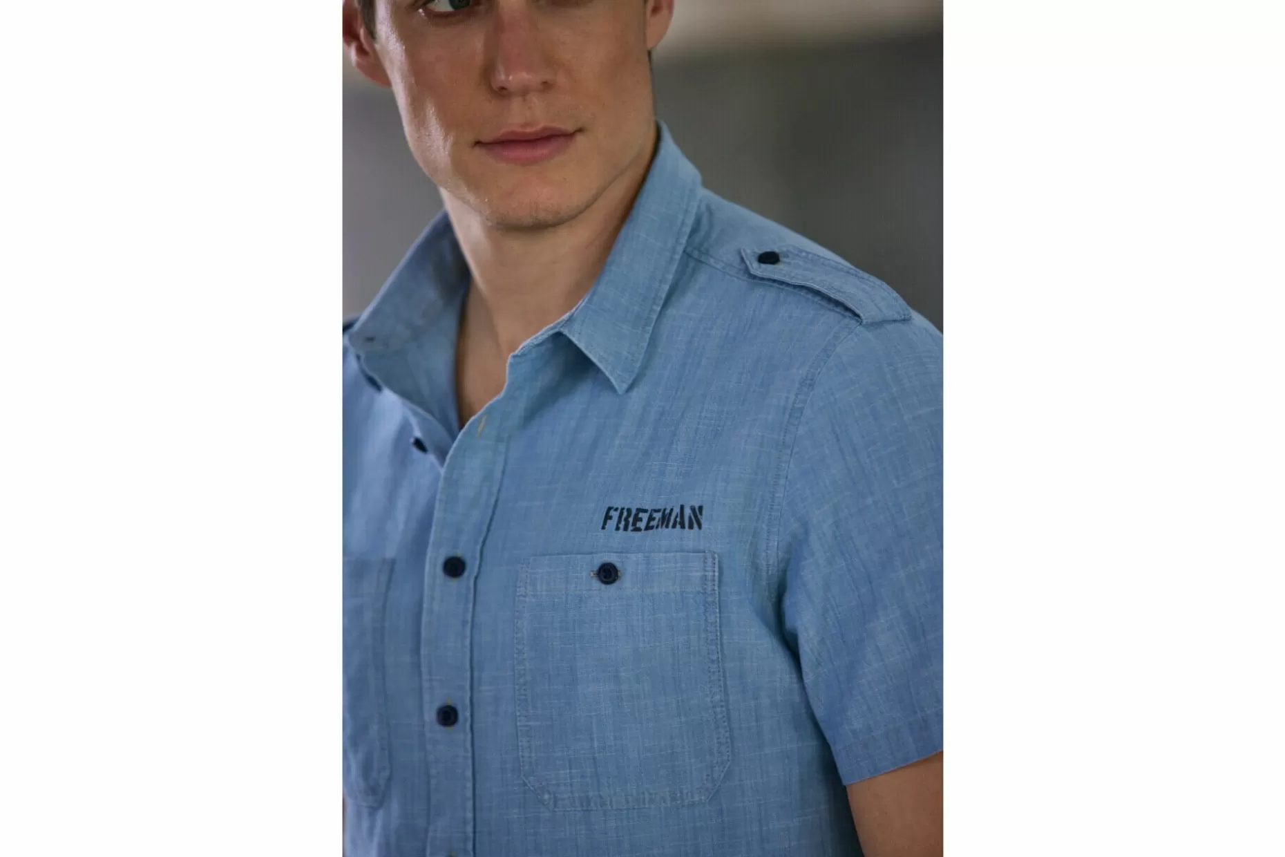 Freeman T Porter Glenn Denim Long Sleeve Shirt Man, Shoal Stone Fashion
