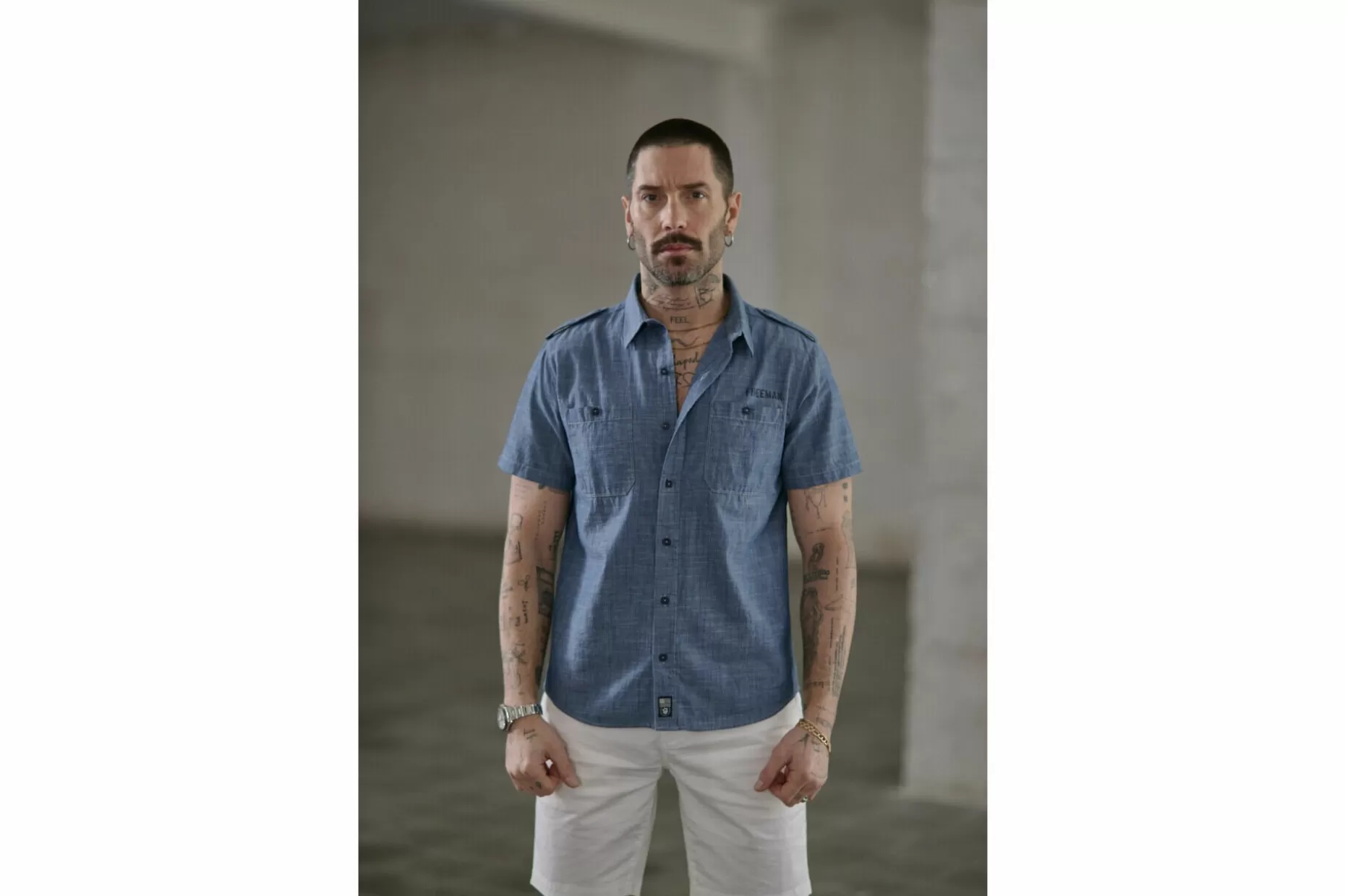 Freeman T Porter Glenn Denim Short Sleeve Shirt Man, Shoal Ocean Outlet