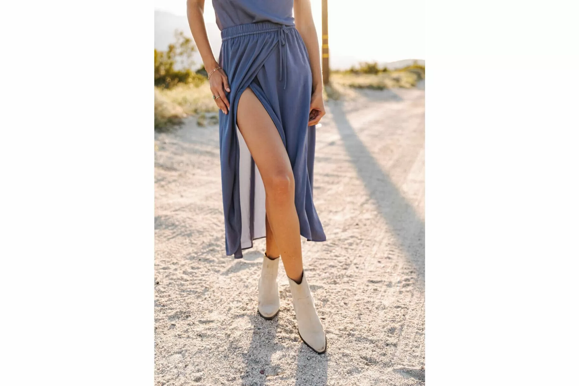 Freeman T Porter Jamily Plain Long Asymmetrical Skirt Woman, Vintage Blue New