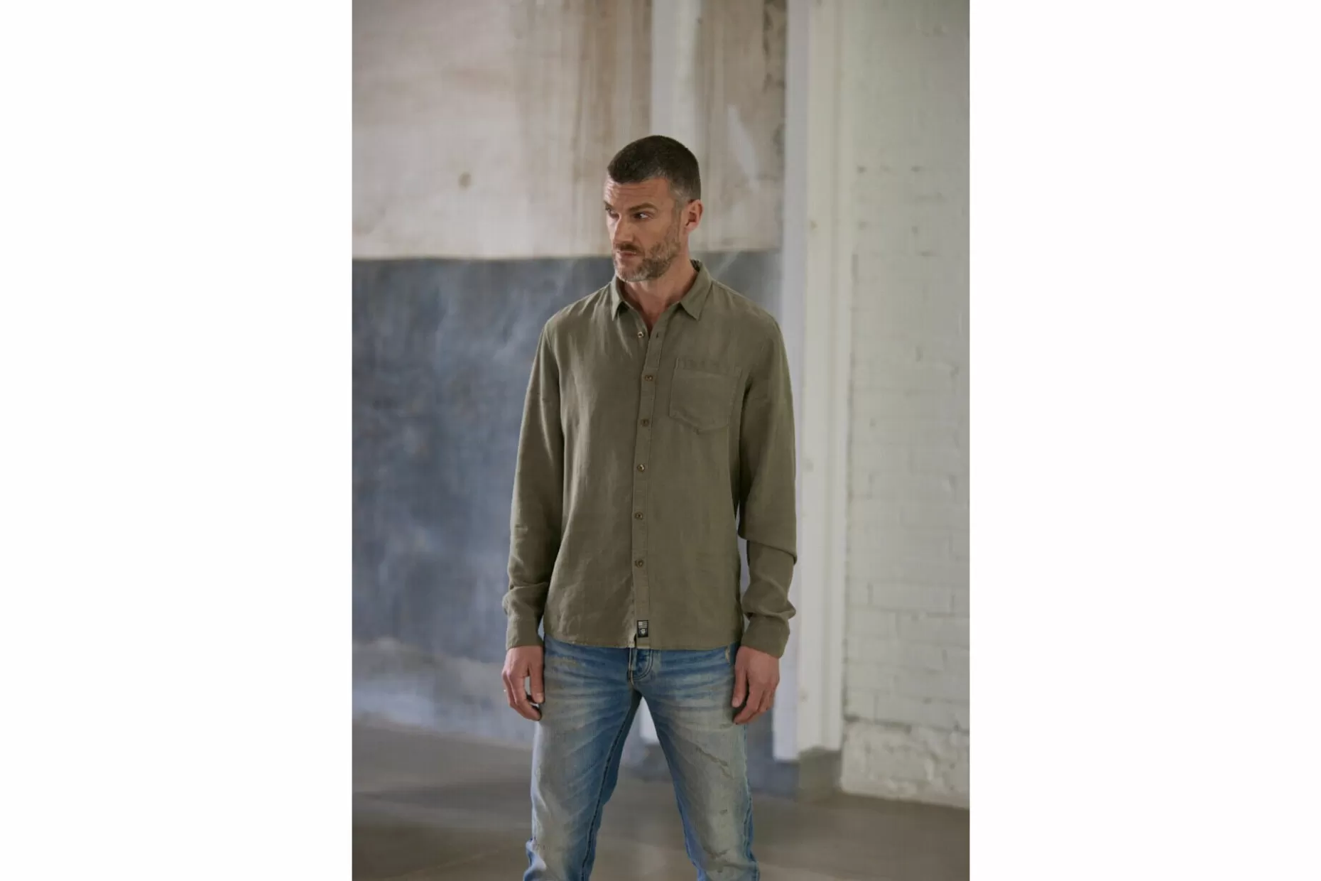 Freeman T Porter Jeremiah Linen Dip Dye Short Sleeve Shirt Man, Deep Lichen Green Best