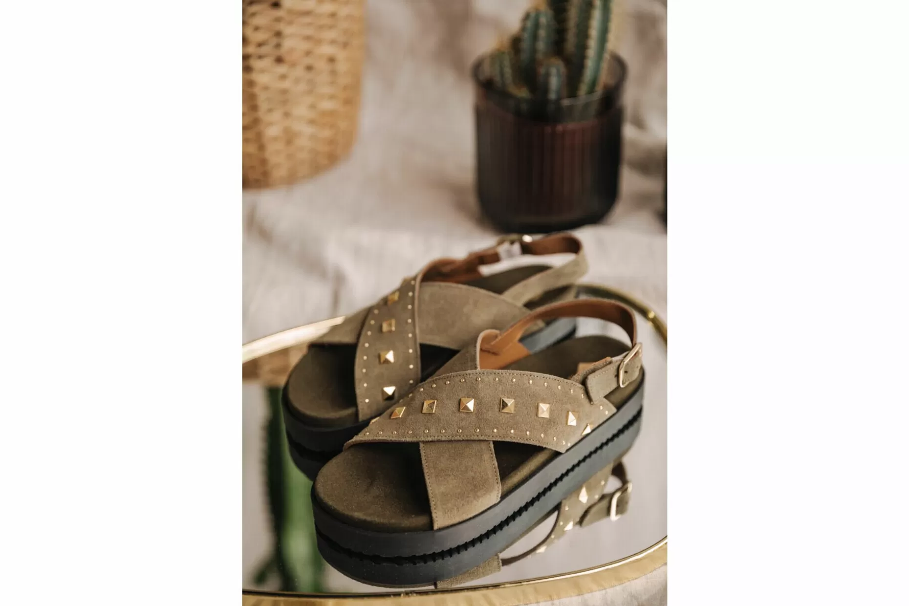 Freeman T Porter Jule Suede Leather Sandals Woman, Truffle Clearance