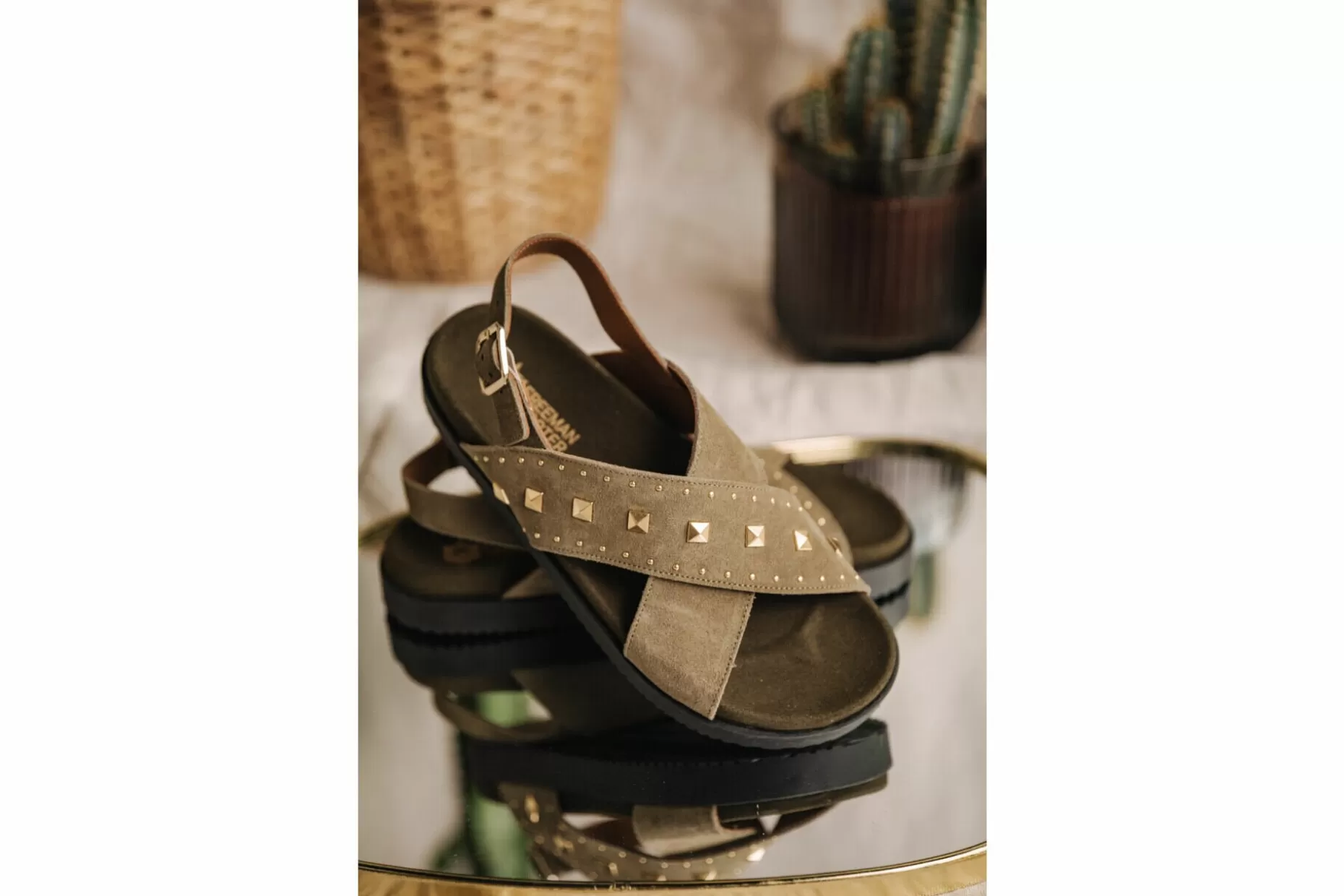Freeman T Porter Jule Suede Leather Sandals Woman, Truffle Clearance