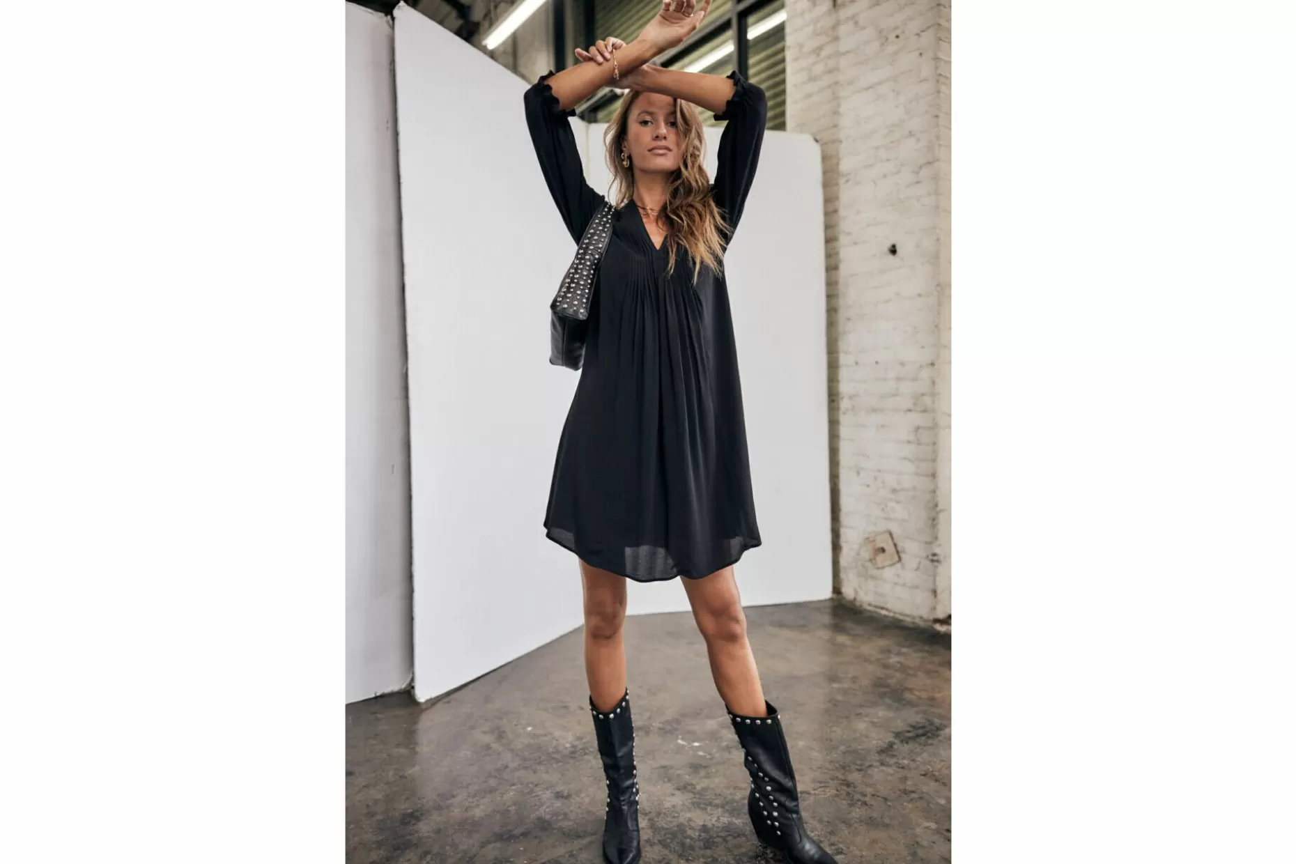 Freeman T Porter Juna Plain Color Short Flare Dress Woman, Black Cheap