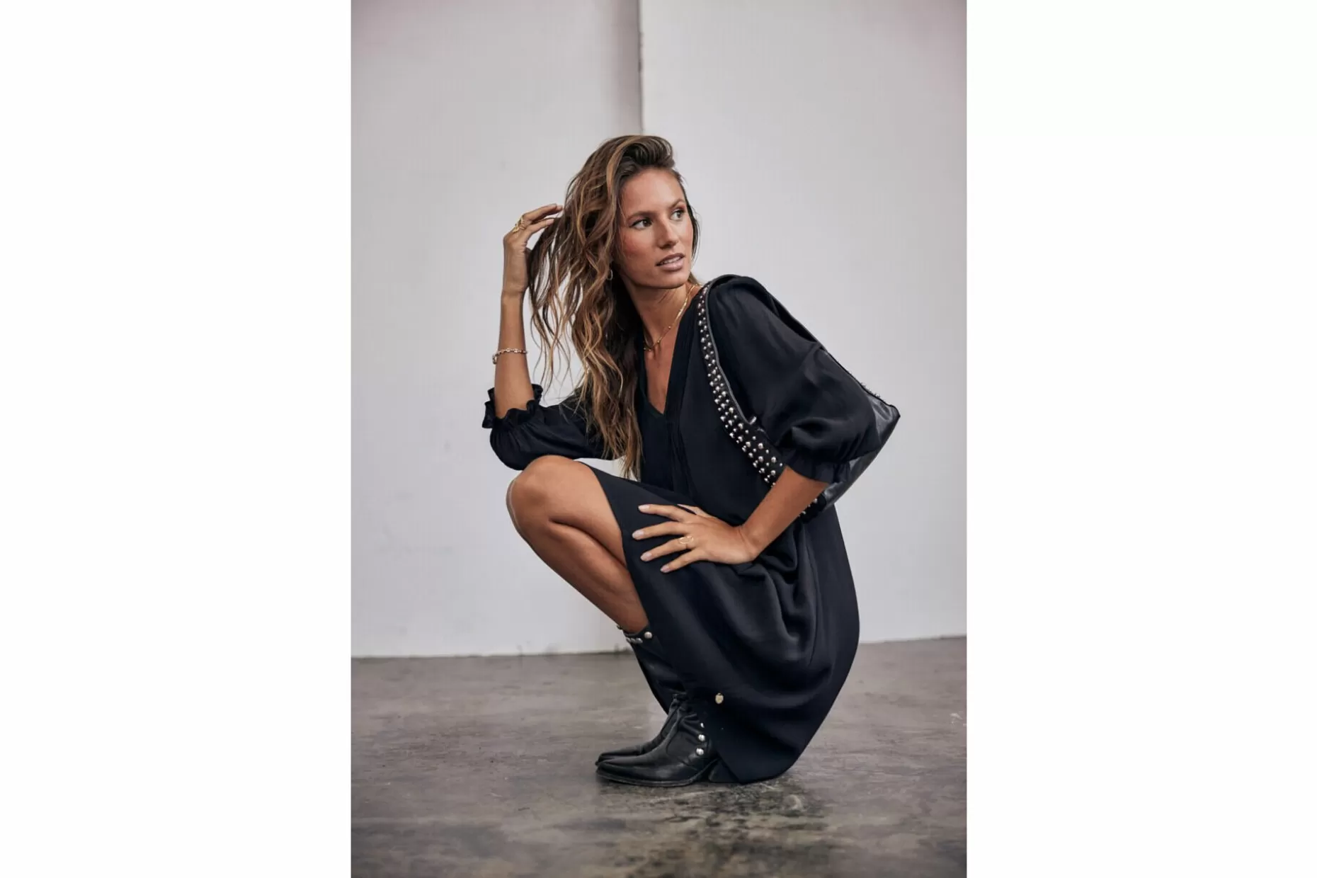Freeman T Porter Juna Plain Color Short Flare Dress Woman, Black Cheap