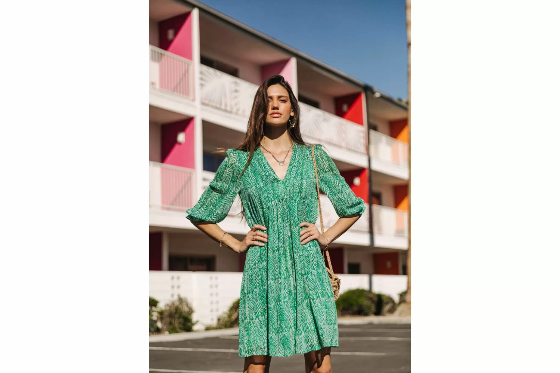 Freeman T Porter Juna Tigrea Short Printed Dress Woman, Tropical Green Cheap