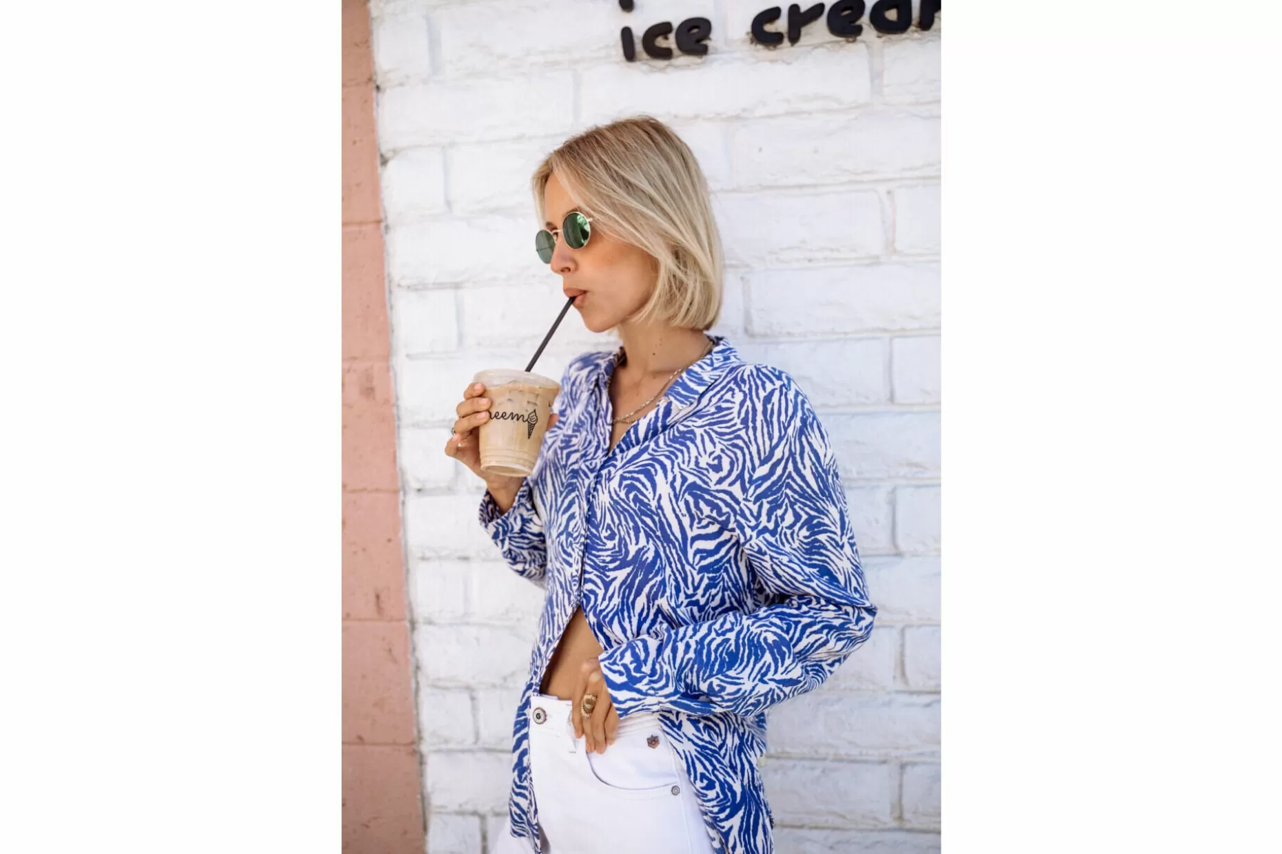 Freeman T Porter Katy Zebrure Printed Shirt Woman, Dazzling Blue Fashion