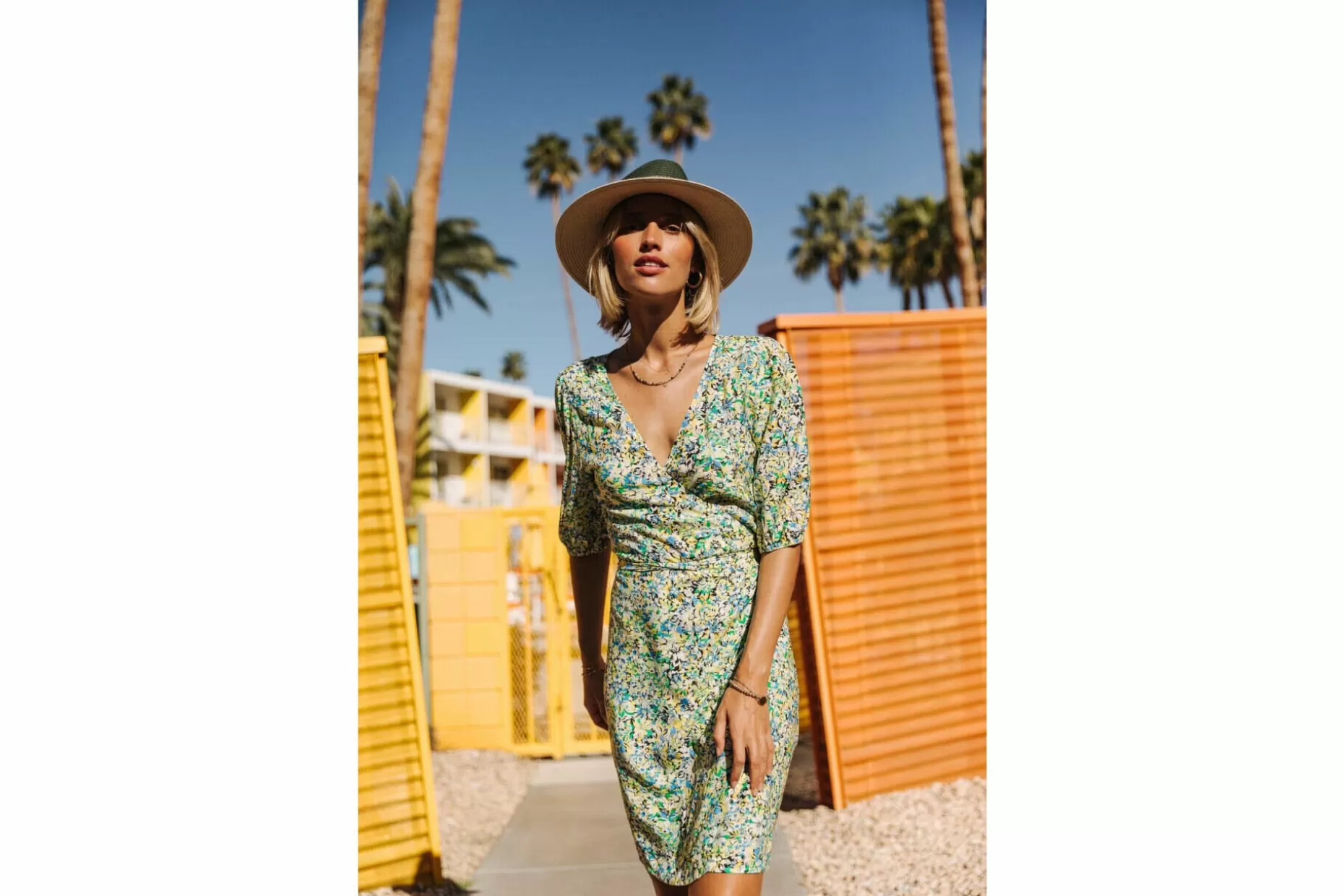 Freeman T Porter Laurence Parodia Printed Short Dress Woman, Safety Yellow Online