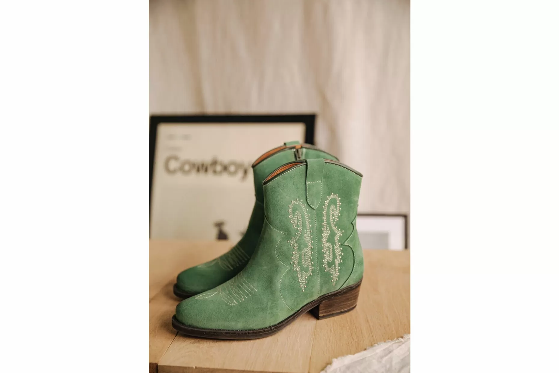 Freeman T Porter Laurene Suede Leather Boots Woman, Sage Green Shop