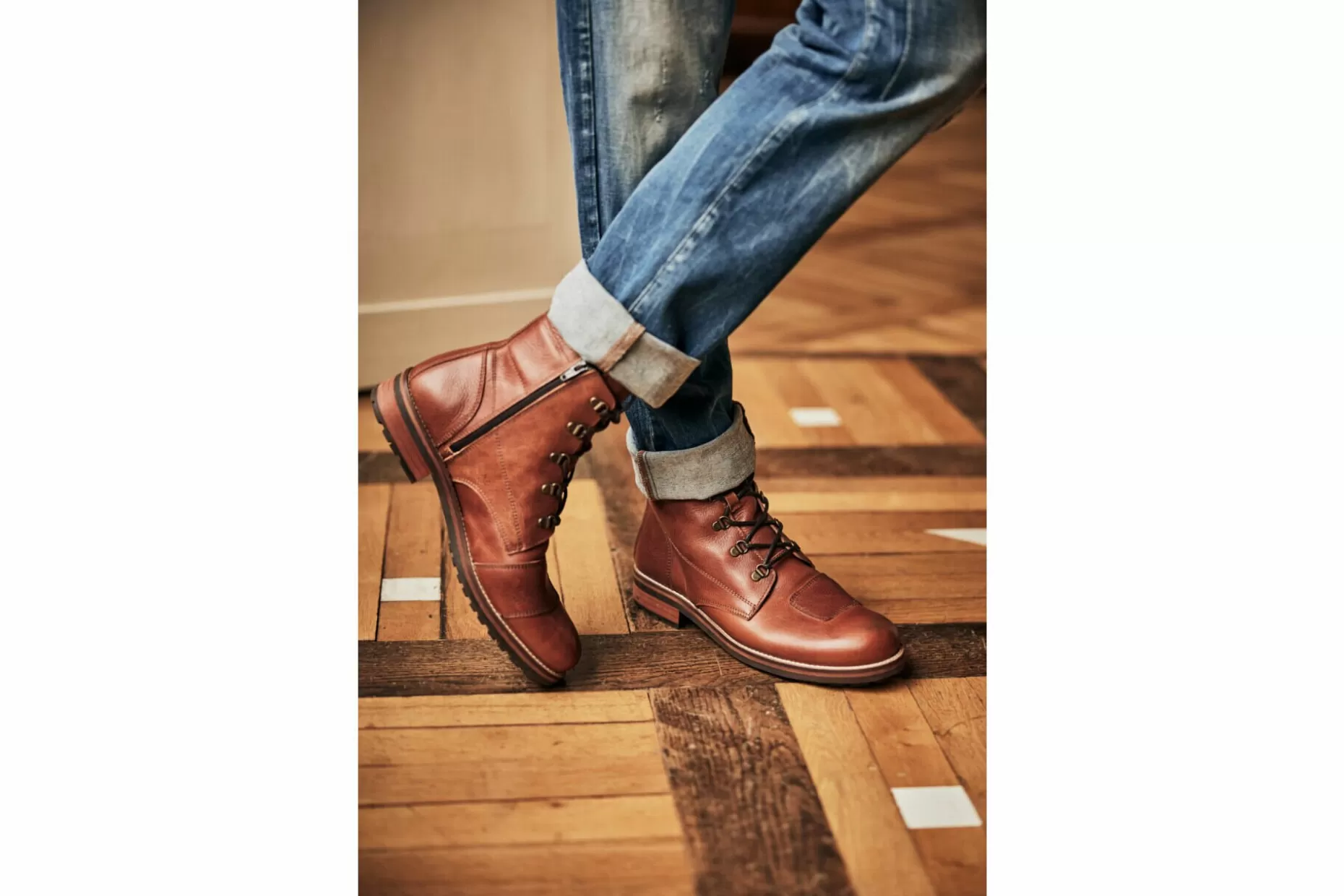 Freeman T Porter Lord Leather Boots Man, Cognac Flash Sale